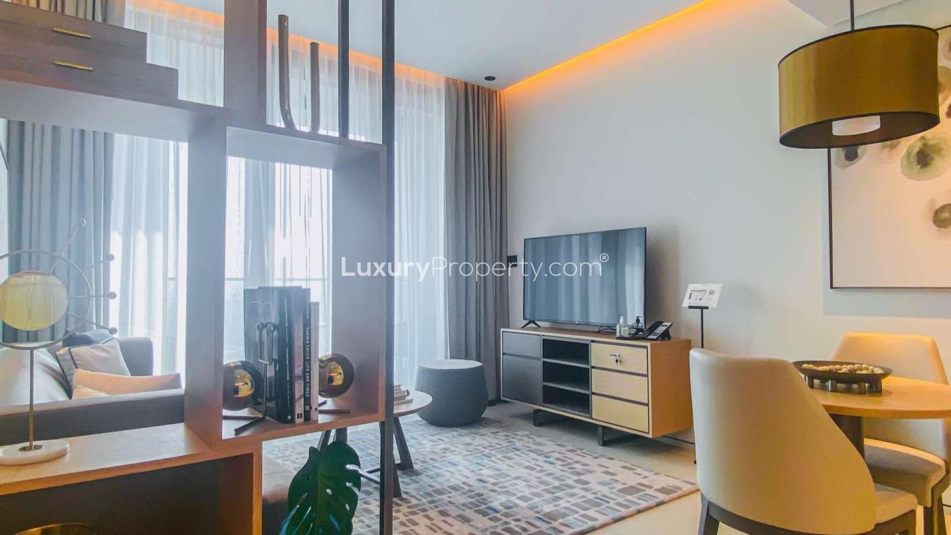 Modern living room in serviced apartment, Address Jumeirah Resort, Jumeirah Beach Residence