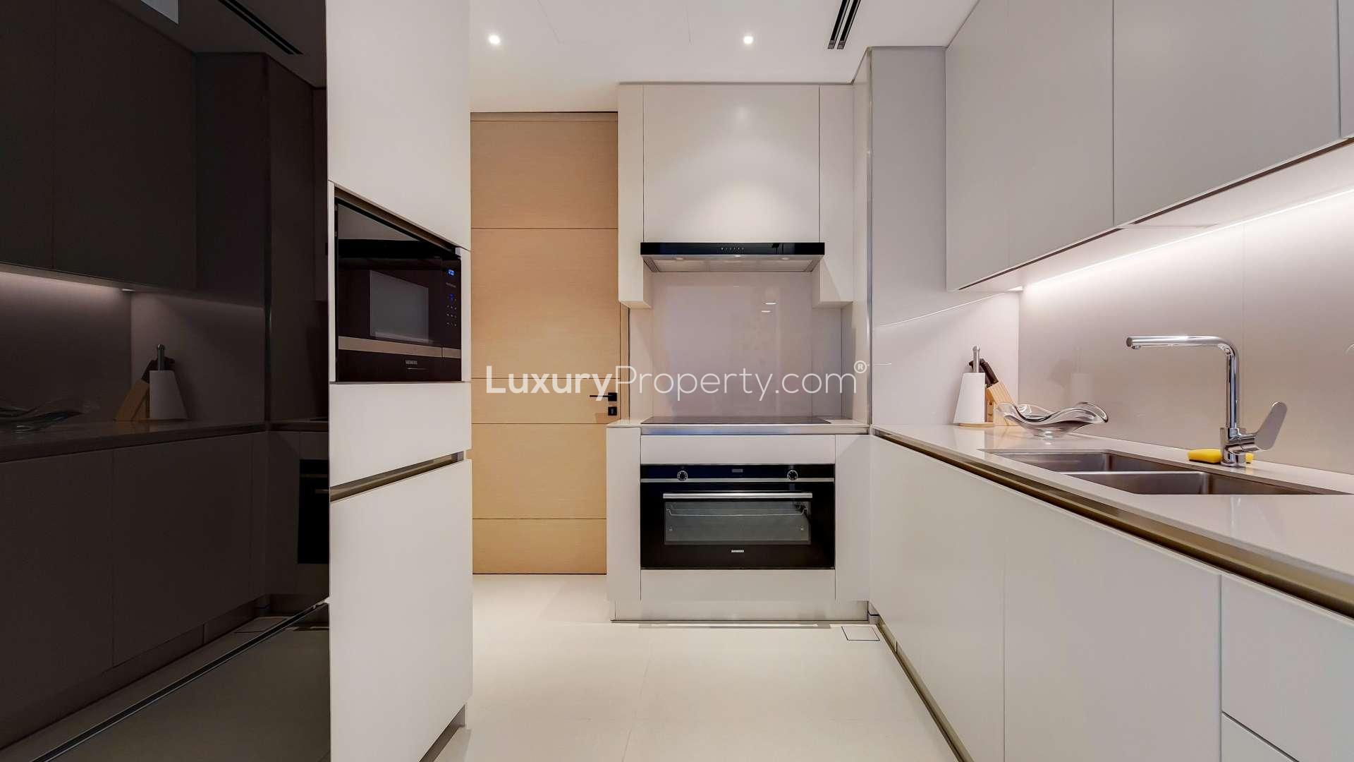 Modern living room in furnished 3-bedroom apartment, The Address Jumeirah, Jumeirah Beach Residence