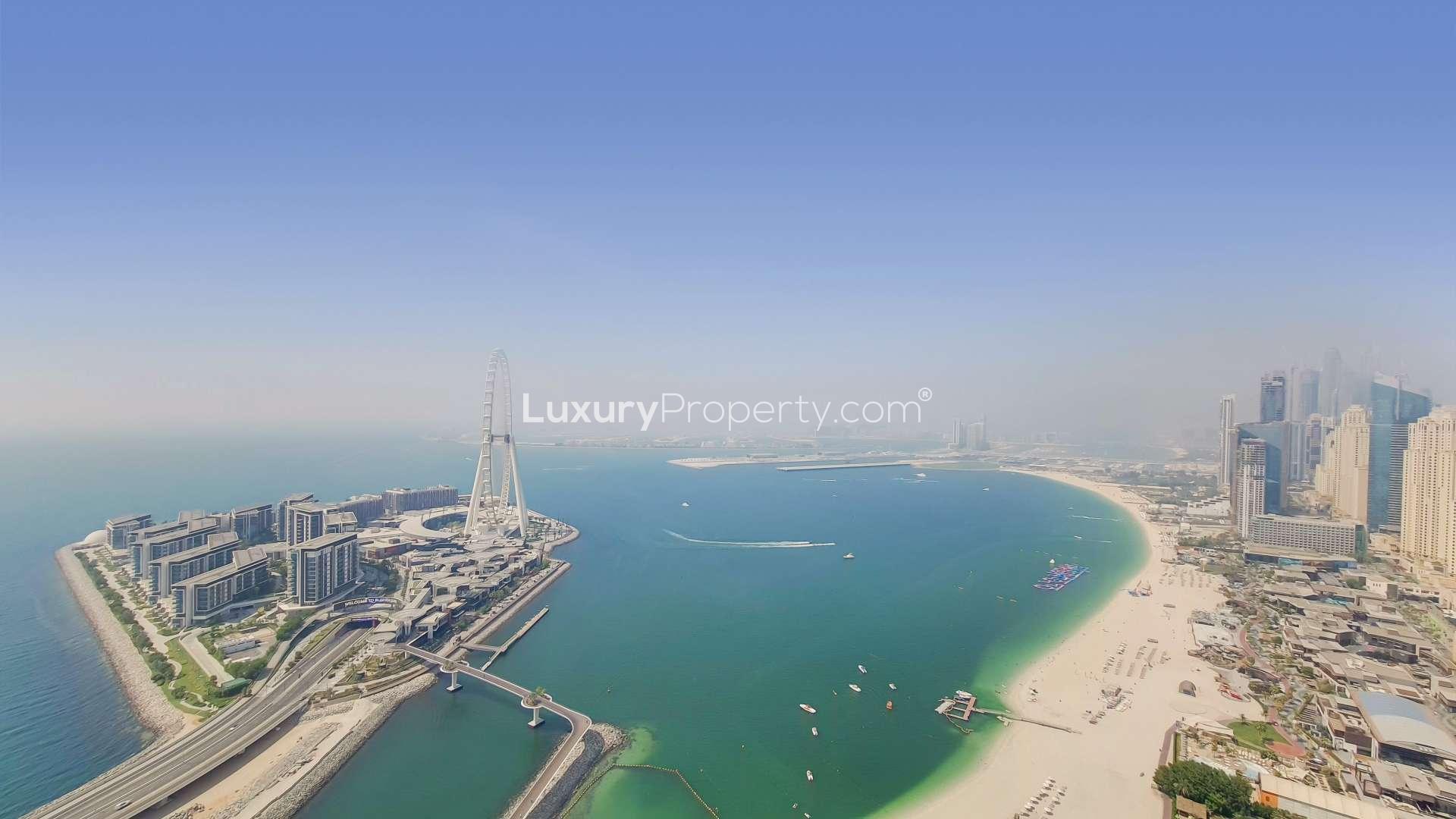 Stylish living area in furnished 3-bedroom apartment, The Address Jumeirah, JBR. For rent