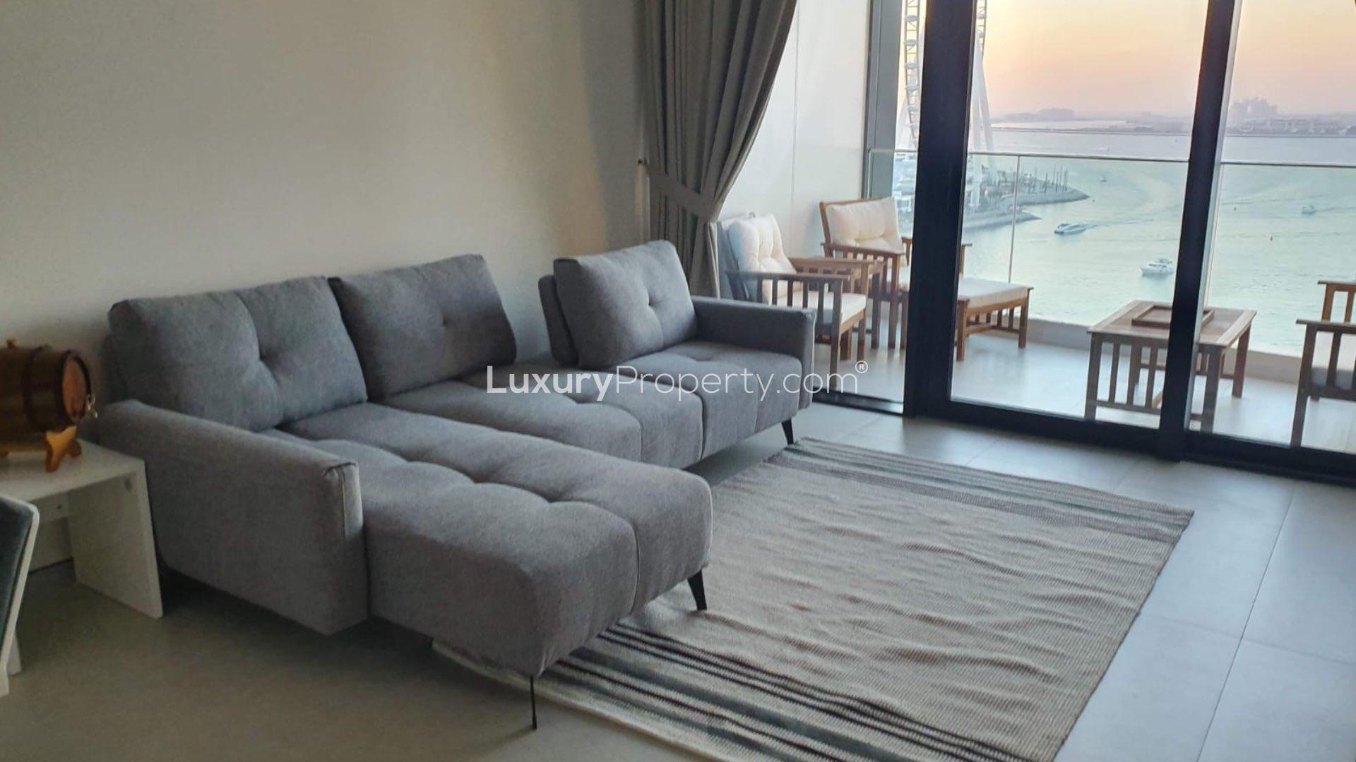 Furnished beachfront apartment living room with sea view, Jumeirah Beach Residence rental