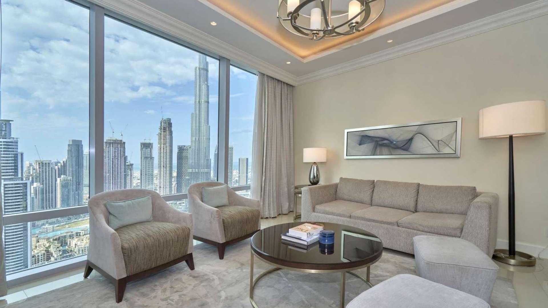 Furnished apartment balcony view of Downtown Dubai skyline near Dubai Mall for rent