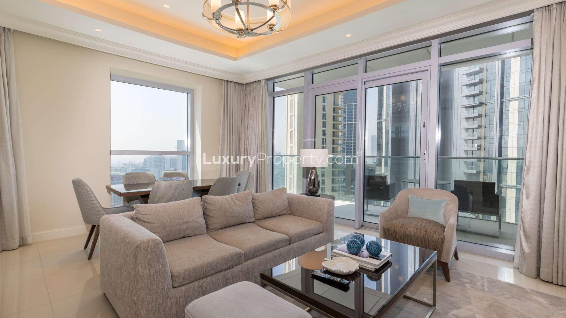 View of Downtown Dubai skyline from The Address Residence Fountain Views apartment