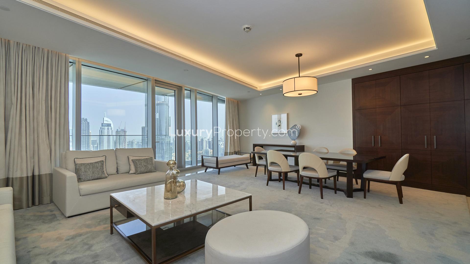 Luxury living room with Burj Khalifa views in The Address Sky View Towers, Downtown Dubai