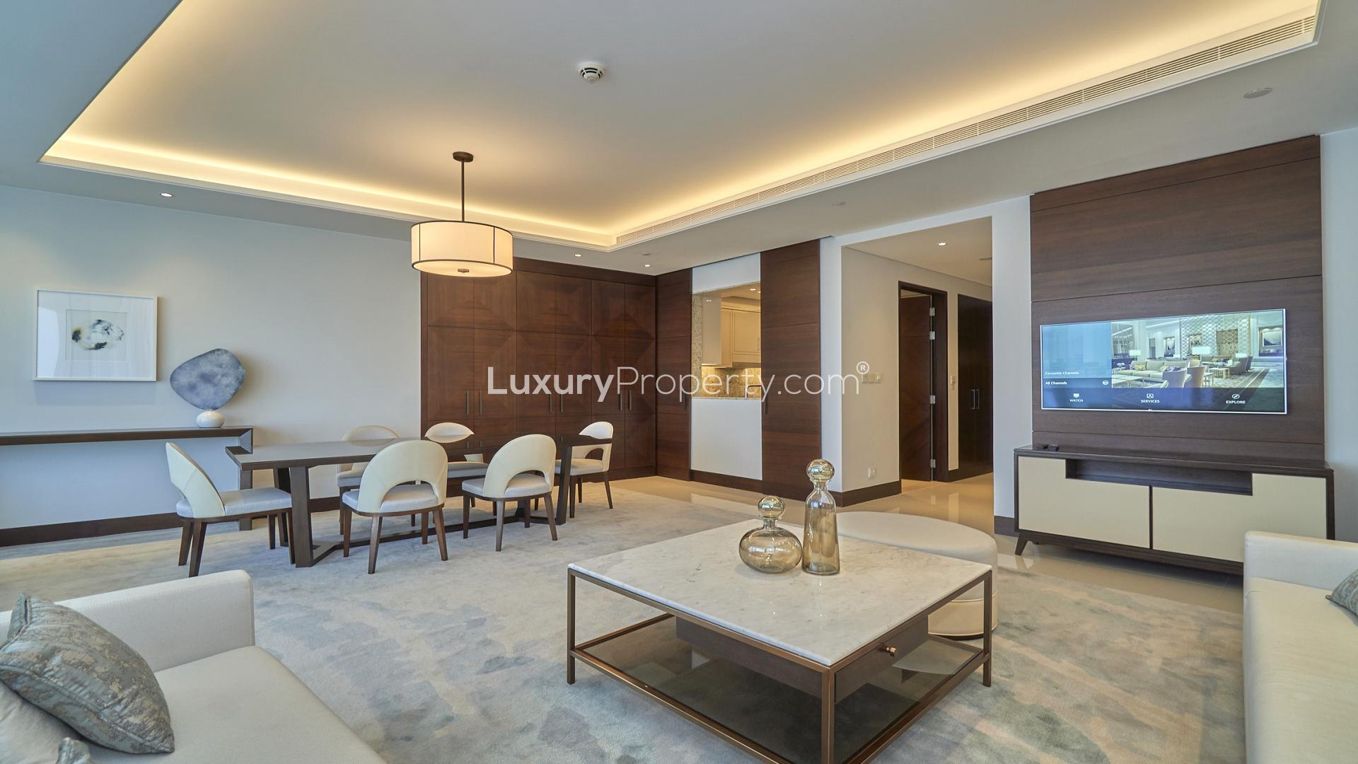 Luxury apartment interior with Burj Khalifa view, Downtown Dubai, Address Sky View Towers