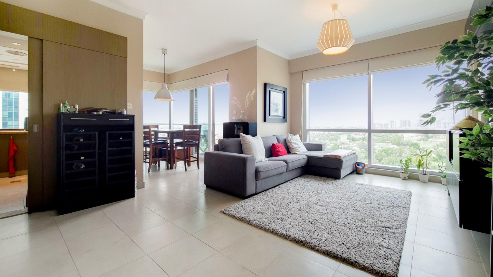 Modern living room in fully upgraded 2-bedroom apartment, The Fairways, The Views