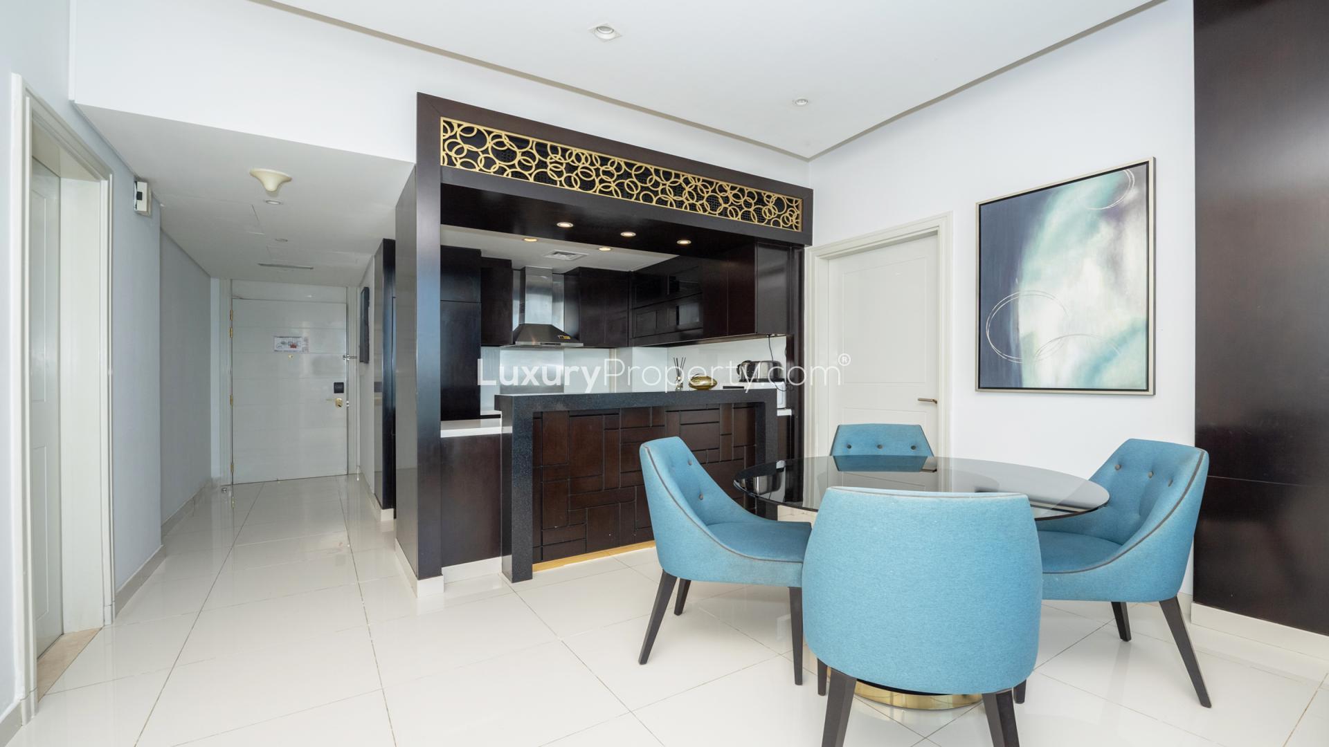 High-floor 2-bedroom apartment living room with city view in Upper Crest, Downtown Dubai