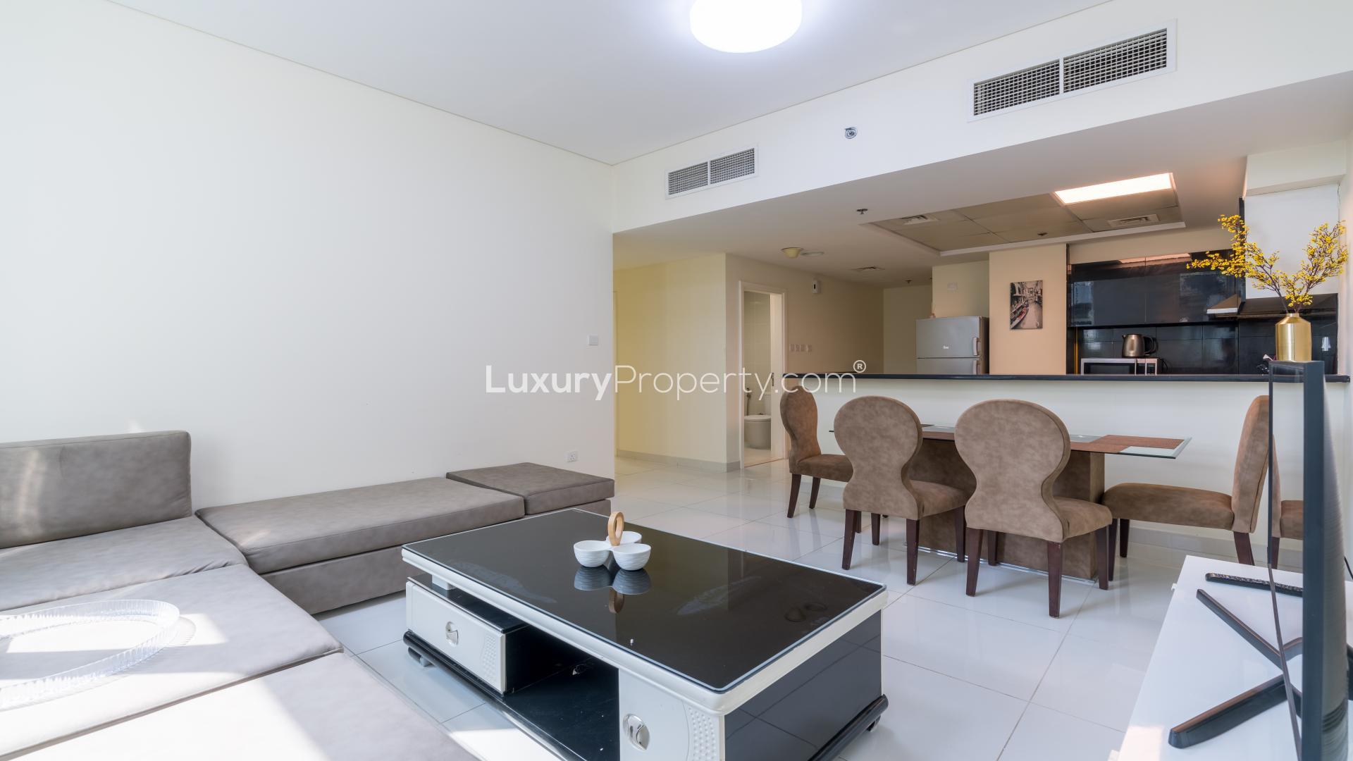 Luxurious 2-bedroom apartment living room with modern furnishings in Business Bay, Park Central