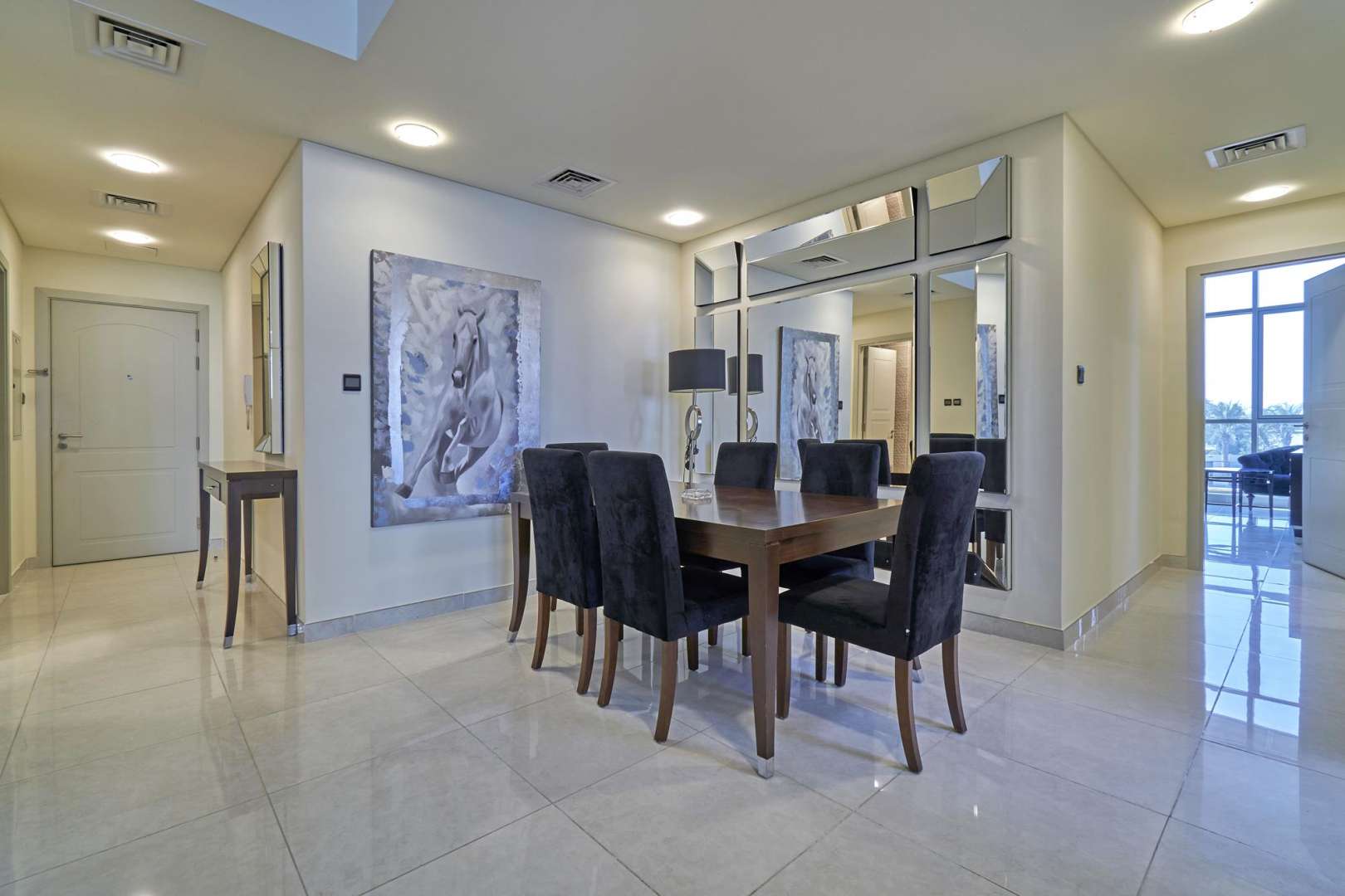 Furnished living room in 2-bedroom apartment, Polo Residence, Meydan Avenue, for rent