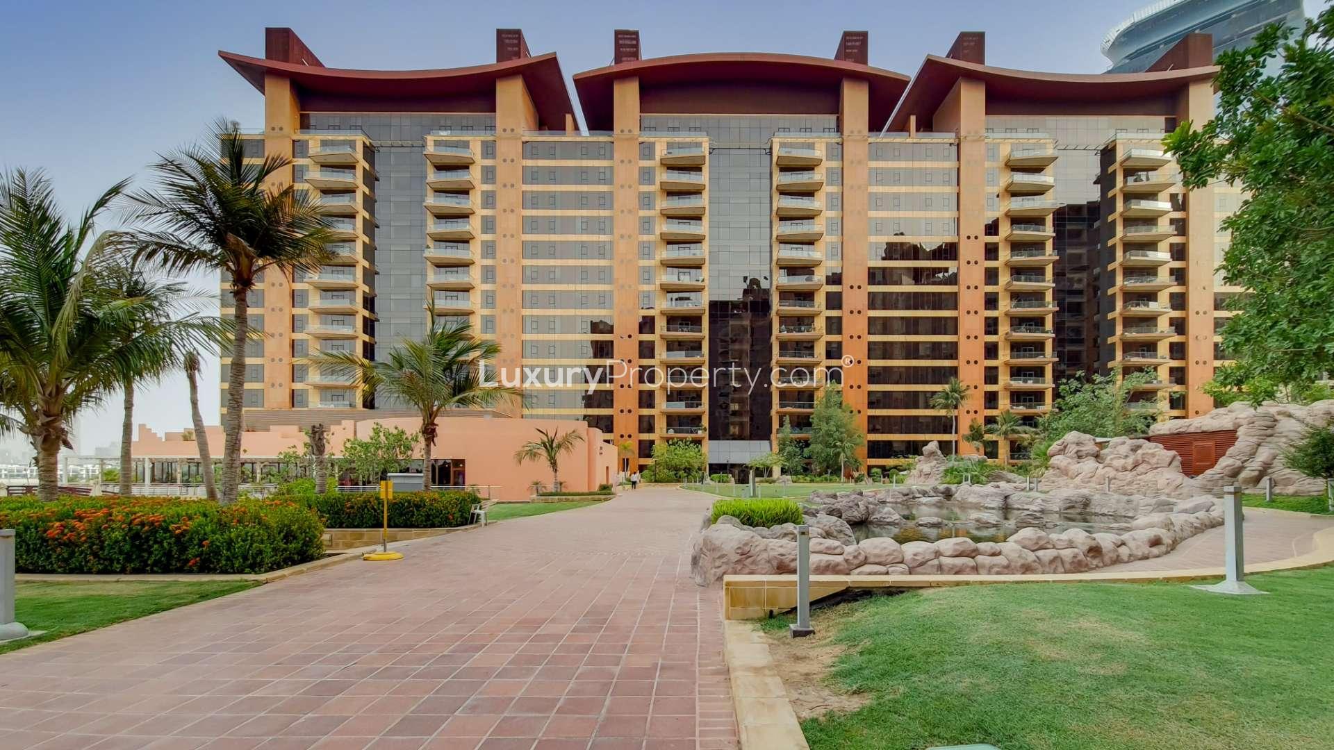 Spacious living room with large windows in Palm Jumeirah apartment, Tiara Residences