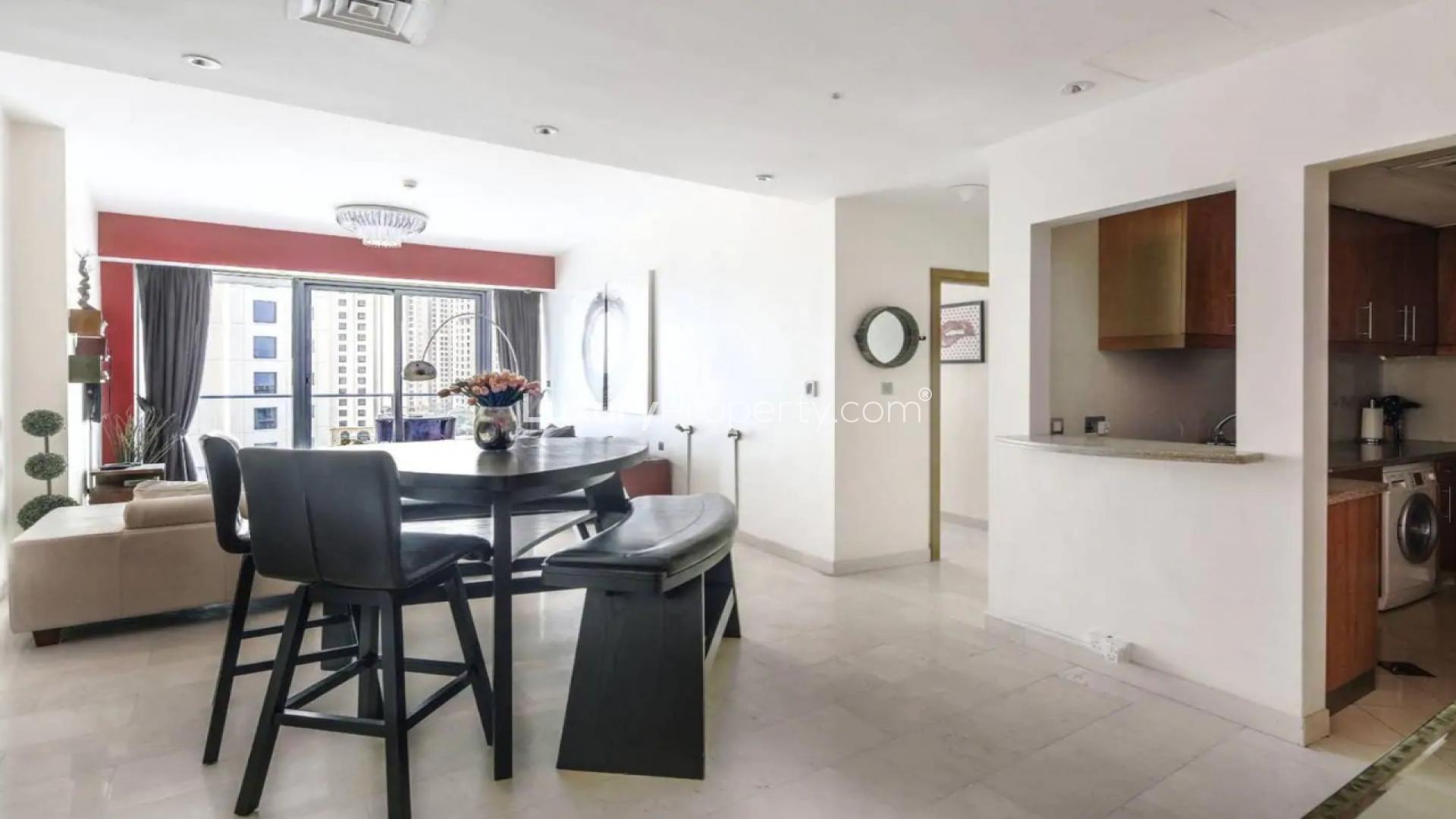 Elegant living room in Trident Grand Residence apartment, Dubai Marina, with modern decor