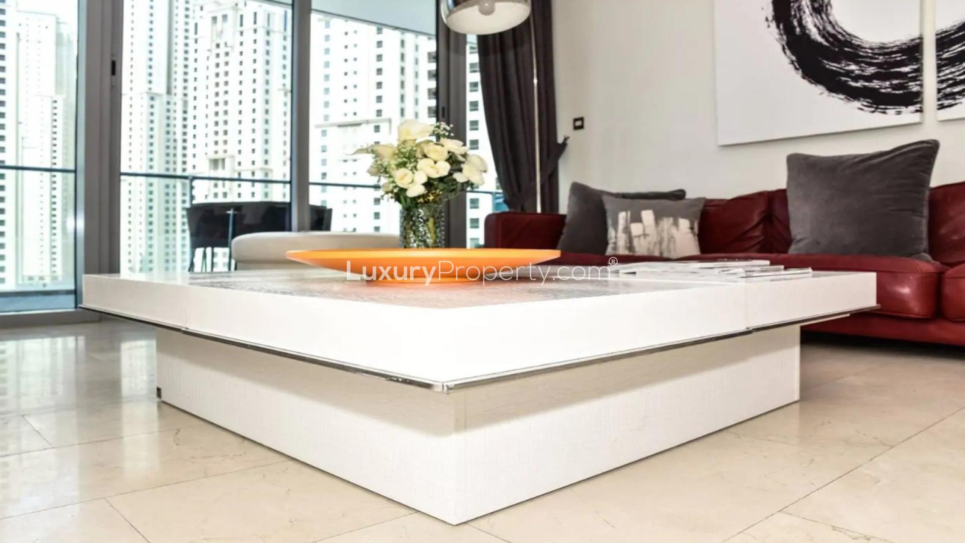 Modern kitchen with wooden cabinets in Trident Grand Residence, Dubai Marina apartment for rent