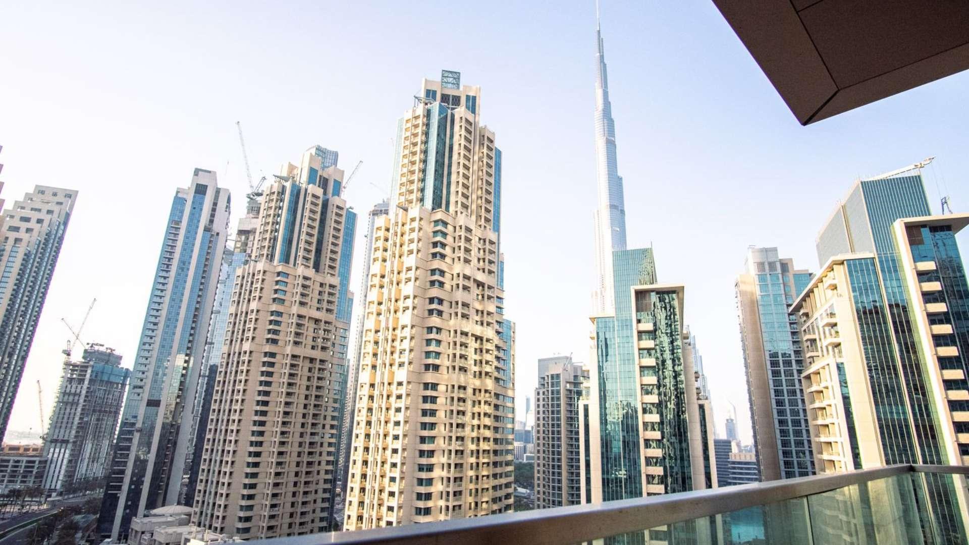 Modern living room in 2-bedroom apartment, Vida Residence Downtown Dubai, available for rent