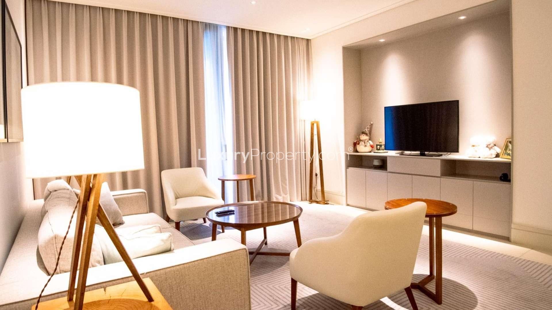 View from Vida Residence Downtown apartment balcony overlooking Dubai skyline and Burj Khalifa