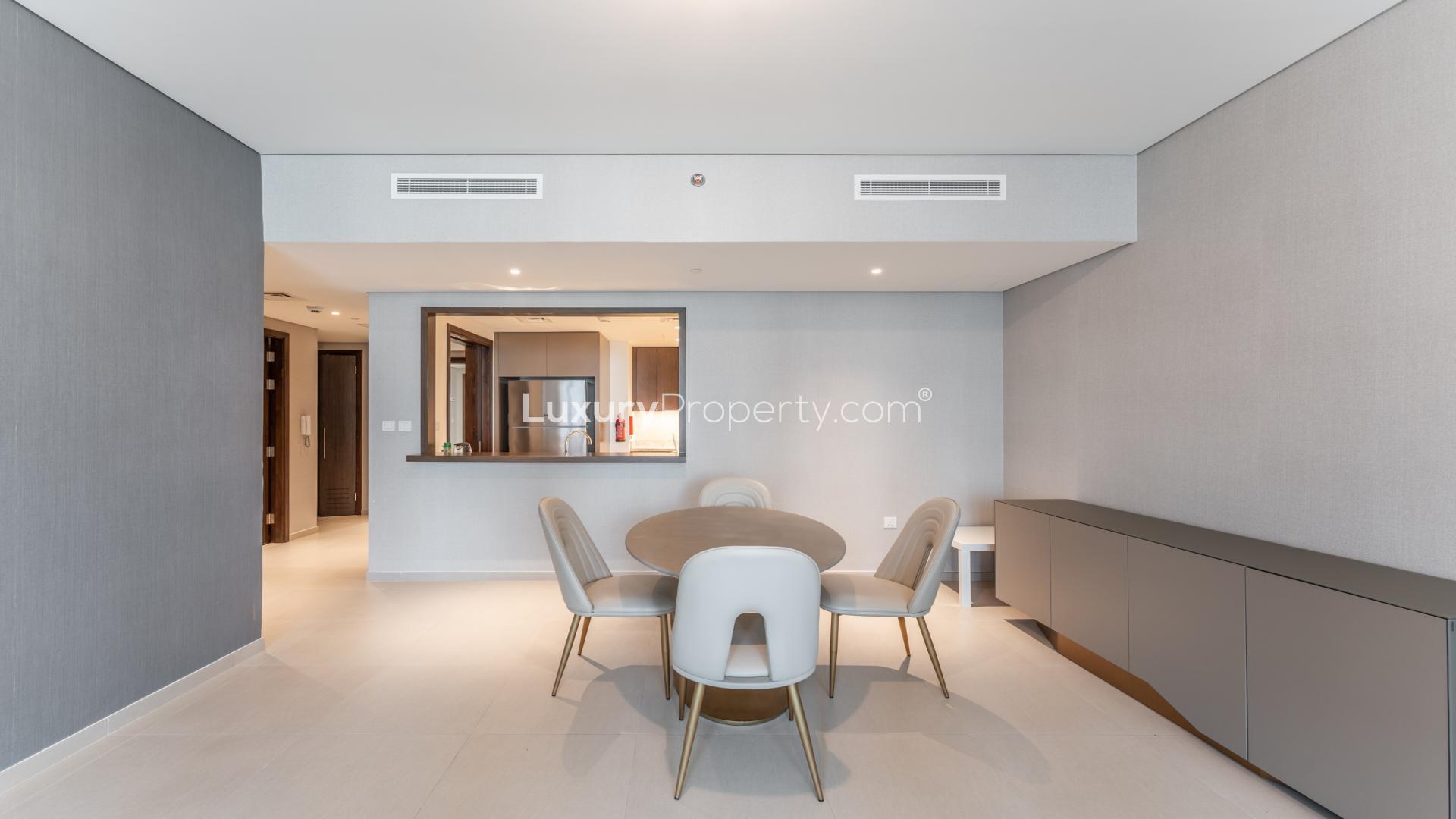 Balcony view from 2-bedroom apartment in BLVD Heights, Downtown Dubai, showcasing skyline