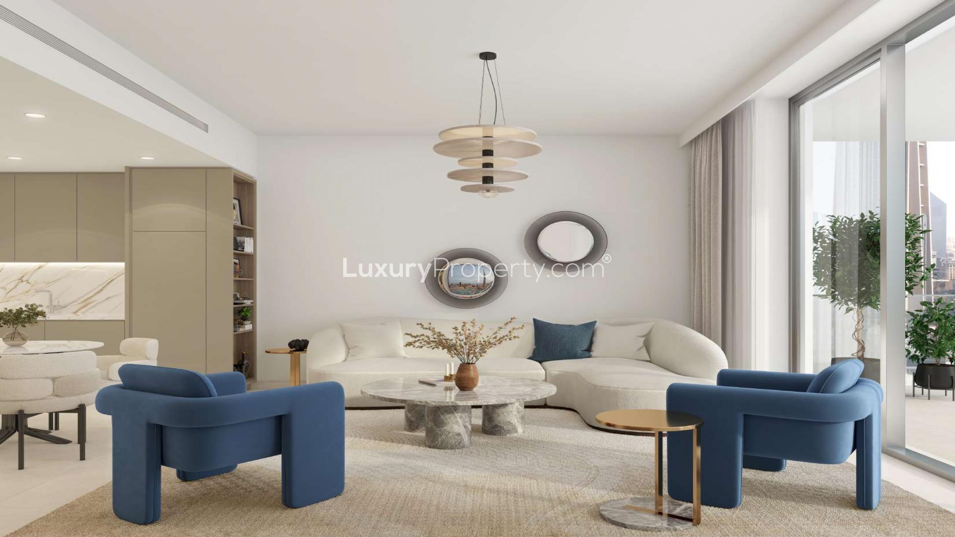 Modern kitchen and dining area in two-bedroom apartment, VYB Business Bay for sale