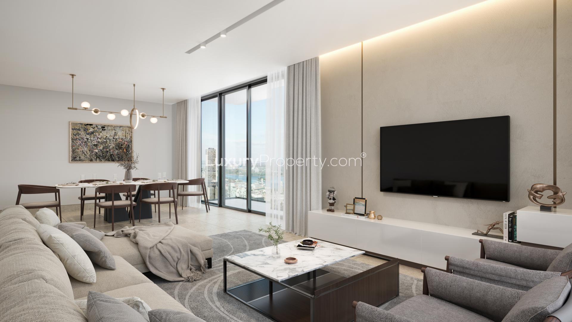 Luxurious lobby interior of Sobha Verde apartment, Jumeirah Lake Towers, for sale