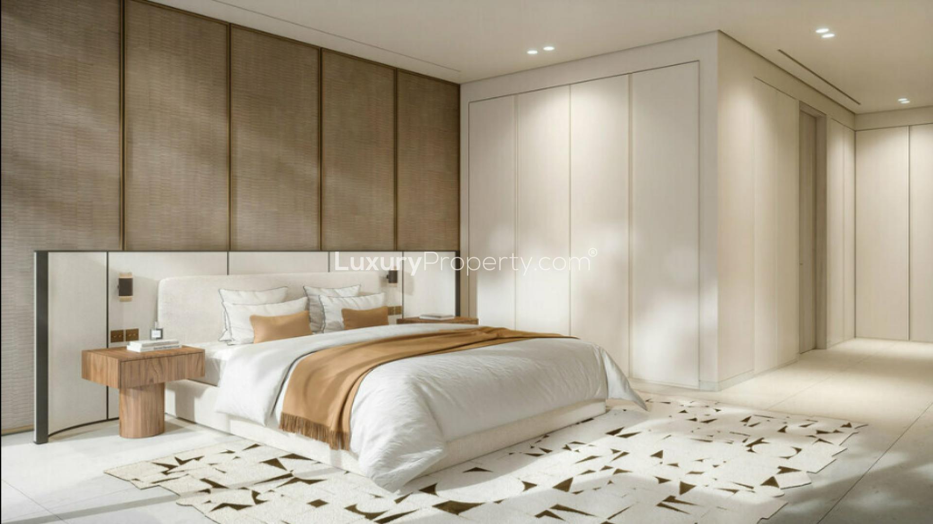 Modern bedroom in Eden House apartment, Al Satwa, with elegant decor and natural light