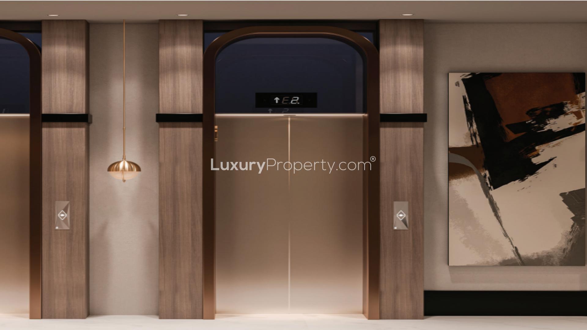 Outdoor dining and lounge area in Lilium Tower, Jumeirah Village Triangle apartment for sale