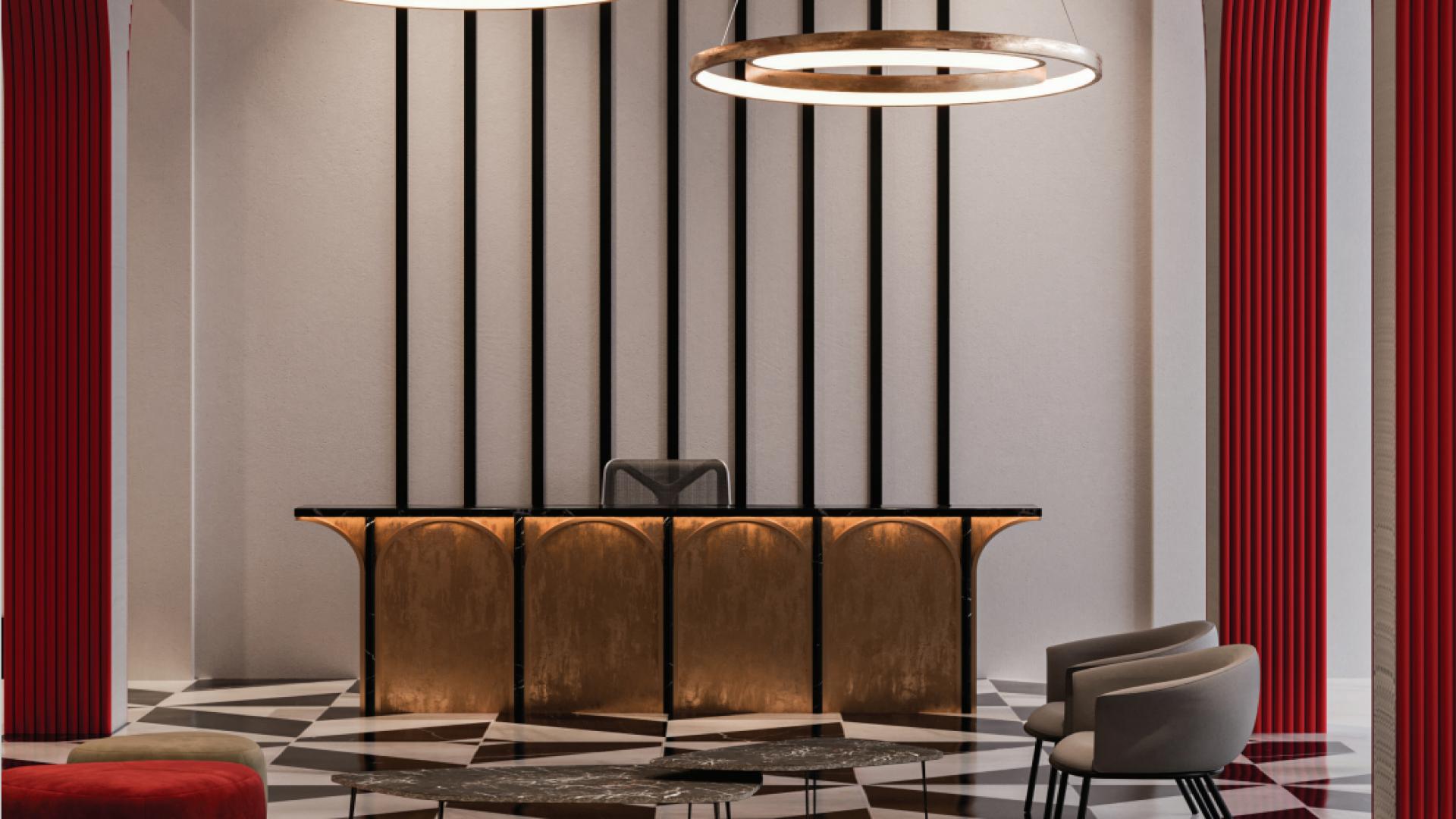 "Modern elevator lobby in Lilium Tower, Jumeirah Village Triangle apartment for sale.",Luxurious lobby interior in Lilium Tower, Jumeirah Village Triangle apartment for sale