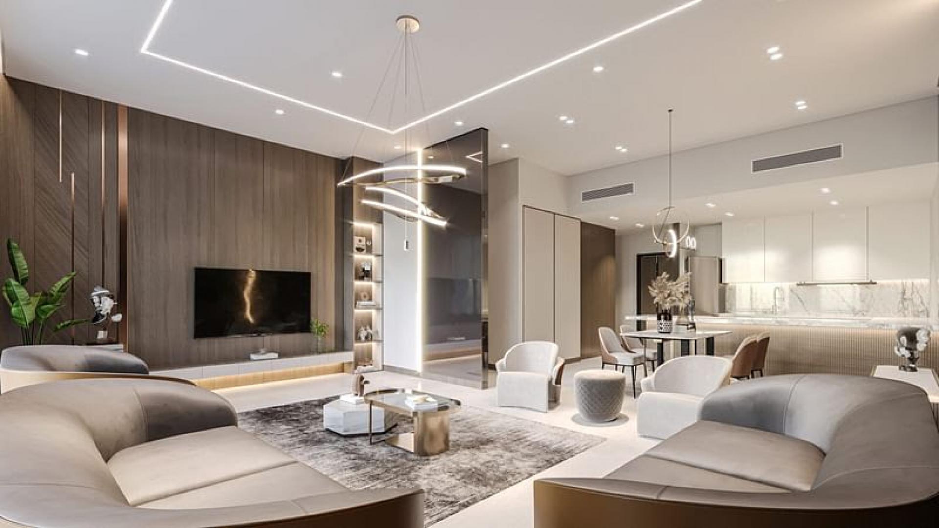 Modern living area in spacious 2-bedroom apartment, 555 Park Views, Jumeirah Village Triangle