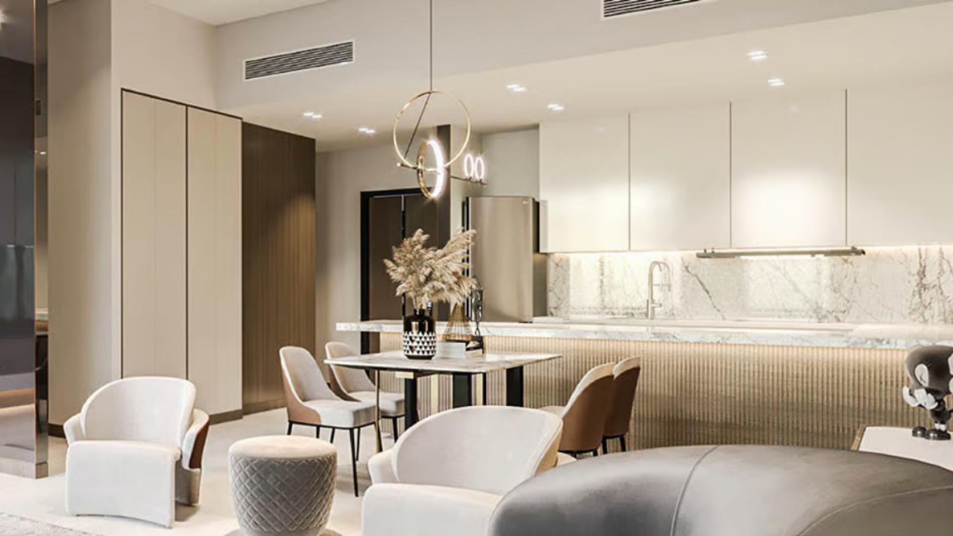 Modern living room in spacious 2-bedroom apartment, 555 Park Views, Jumeirah Village Triangle