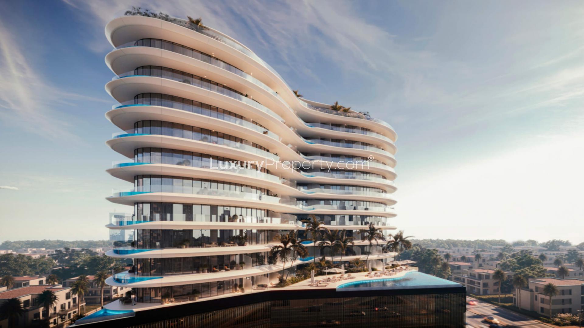 Modern architectural design of Trussardi Residences in Al Furjan, offering luxury apartments for sale