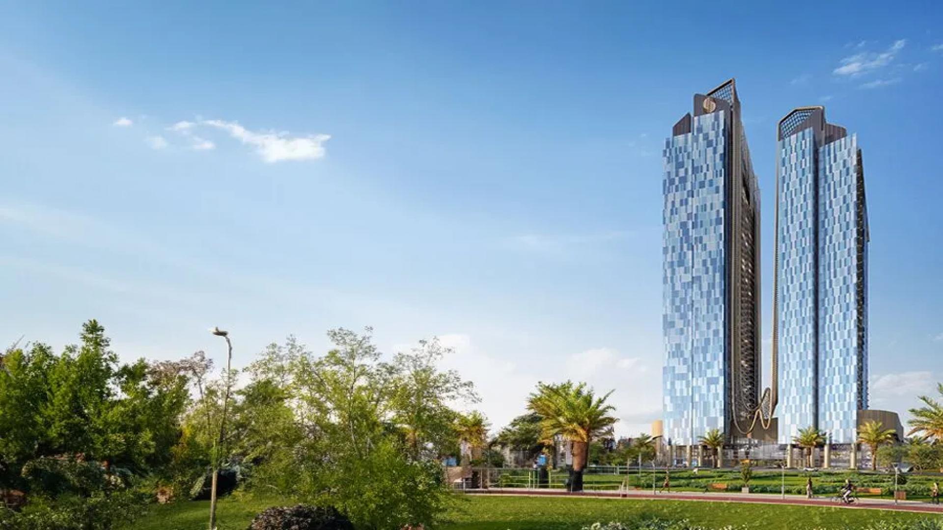 Skyhills Residences modern architecture in Dubai Science Park, two-bedroom apartment available for sale