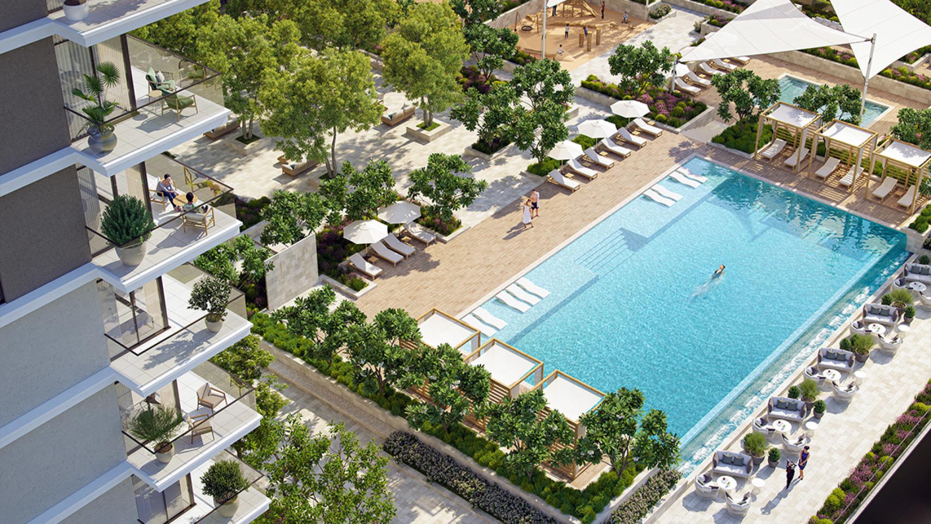 Modern bedroom with scenic view at Parkside Hills, Dubai Hills Estate apartment for sale