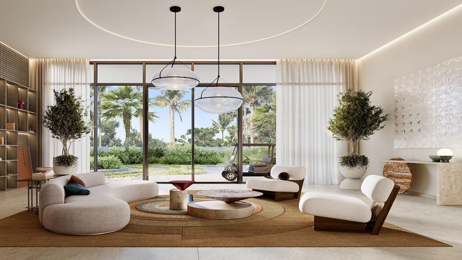 Luxurious poolside view at Parkside Hills apartment, Dubai Hills Estate, with lush greenery