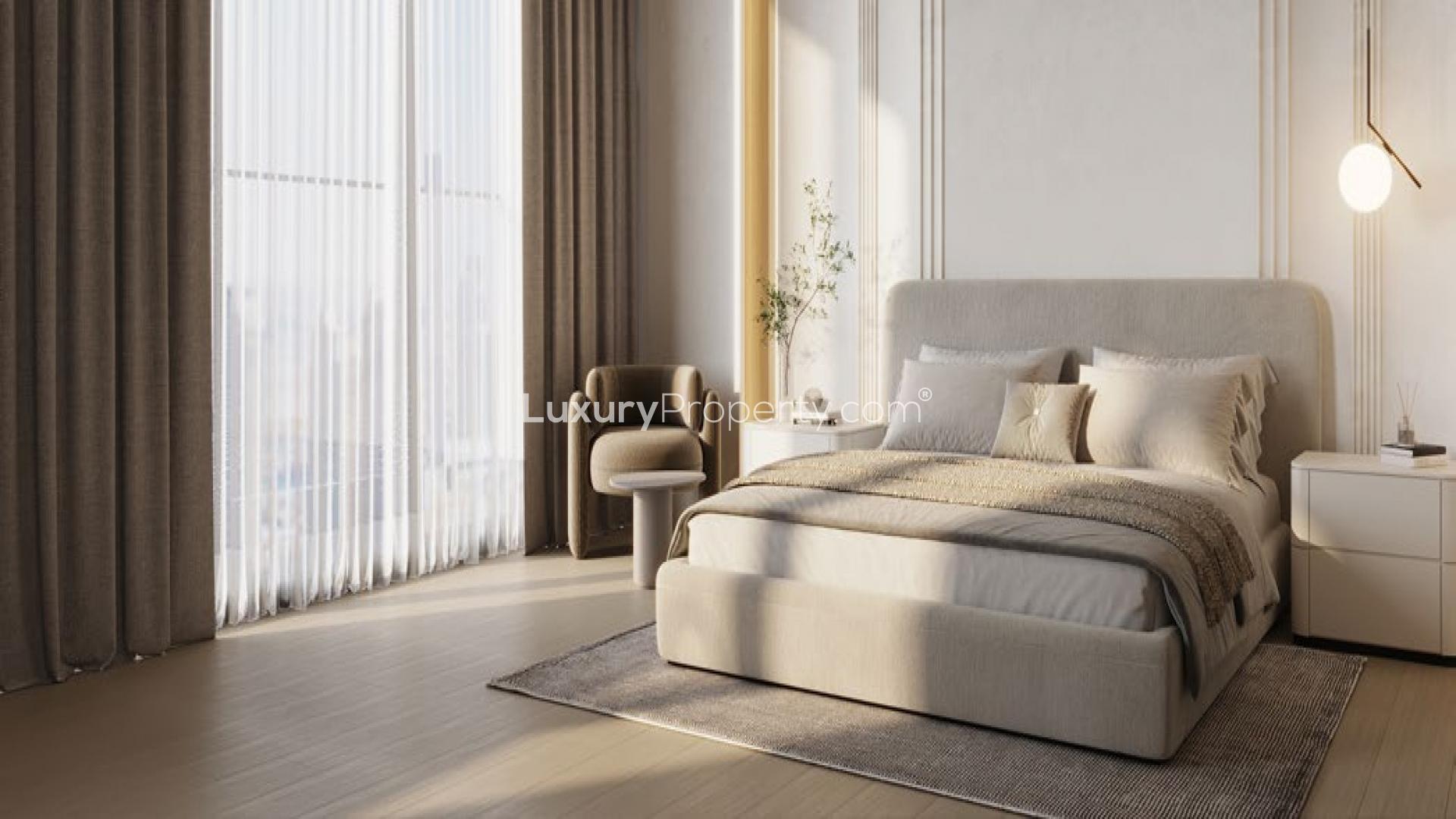 Luxurious master bedroom in Binghatti Hills apartment, Dubai Science Park, with elegant decor