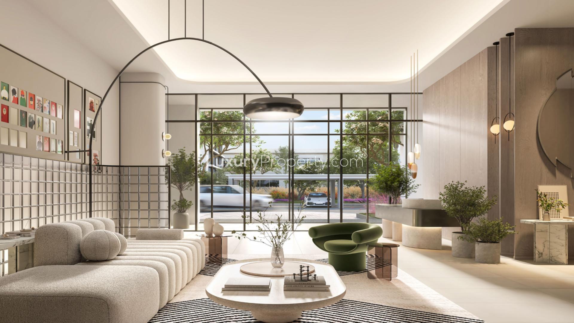 "Vibrant Ocean Cove cafe scene with yachts view, Rashid Yachts and Marina, Dubai apartments.","Modern living room in Ocean Cove apartment, Dubai, with elegant decor and large windows.",Elegant living room view in Ocean Cove, Dubai, showcasing modern design and marina backdrop