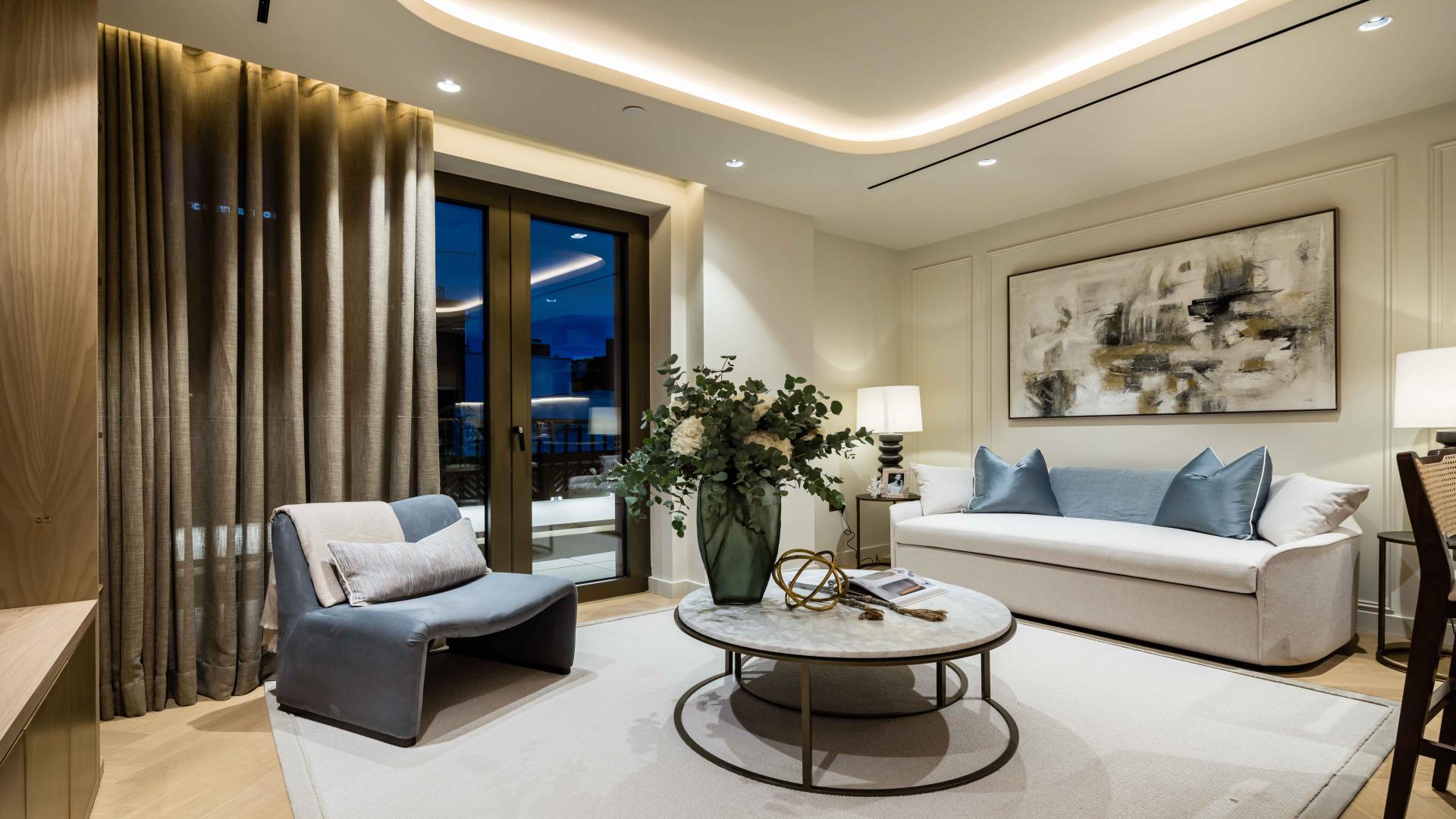 Stylish TCRW Soho apartment interior with modern kitchen and dining area in London