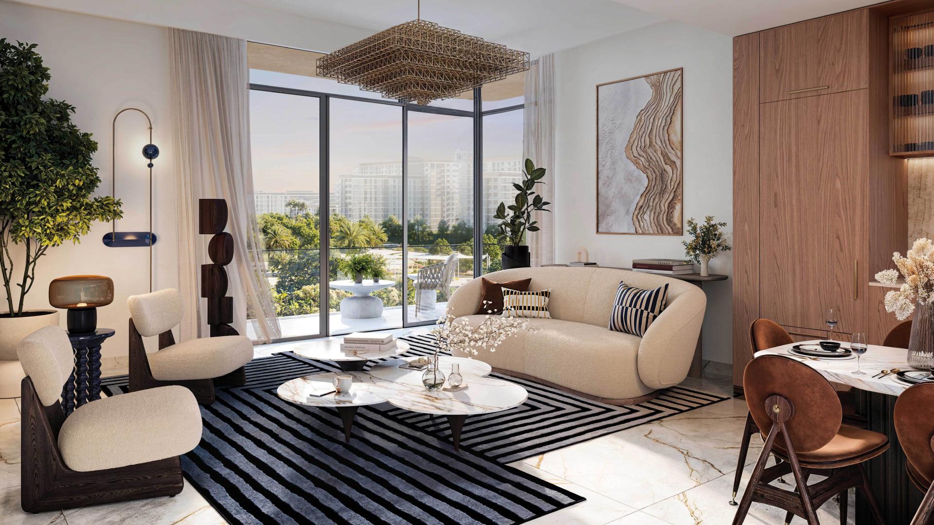 Luxurious lobby at Address Residences, Dubai Hills Estate apartment, featuring modern decor and seating