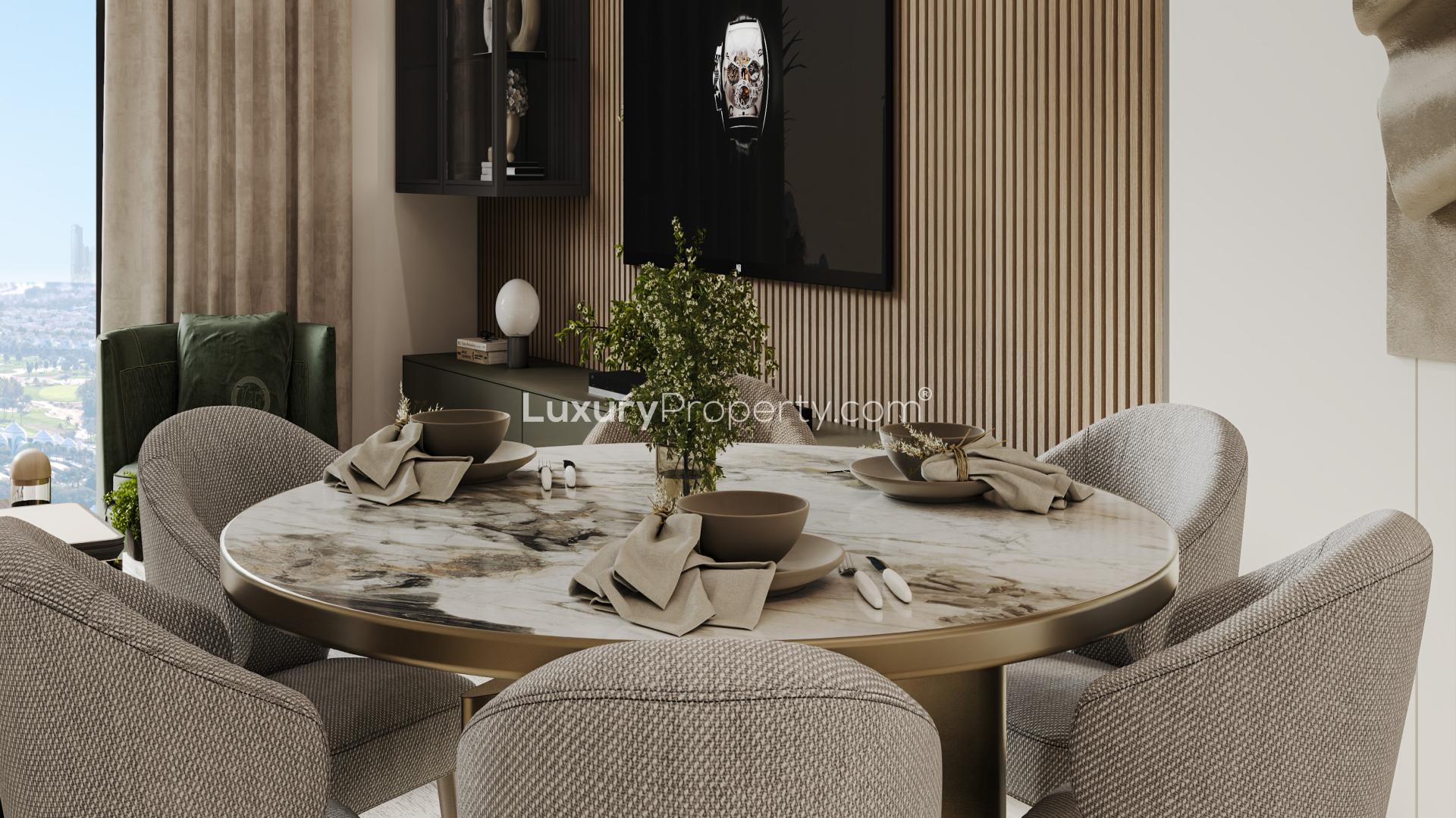 Modern kitchen and dining area in Dubai Marina 2-bedroom apartment for sale, Franck Muller Vanguard