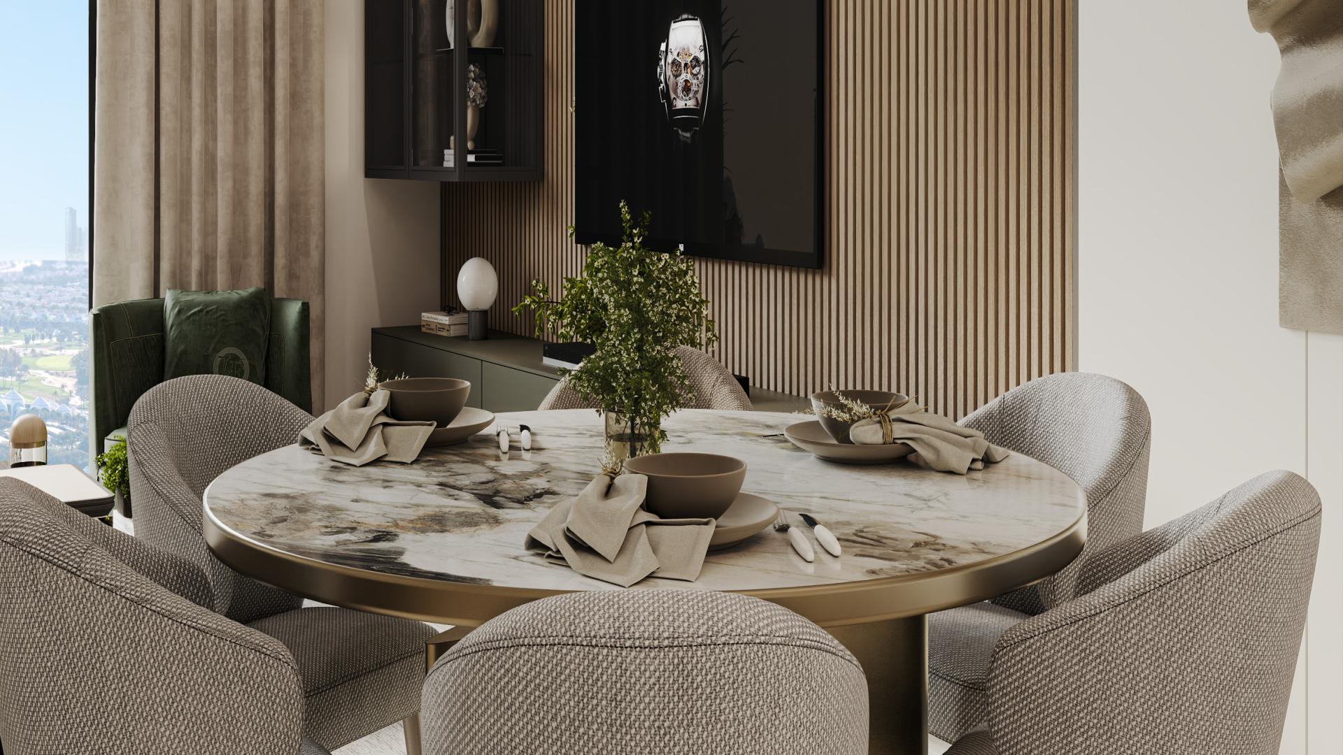 Modern kitchen and dining area in Dubai Marina 2-bedroom apartment for sale, Franck Muller Vanguard