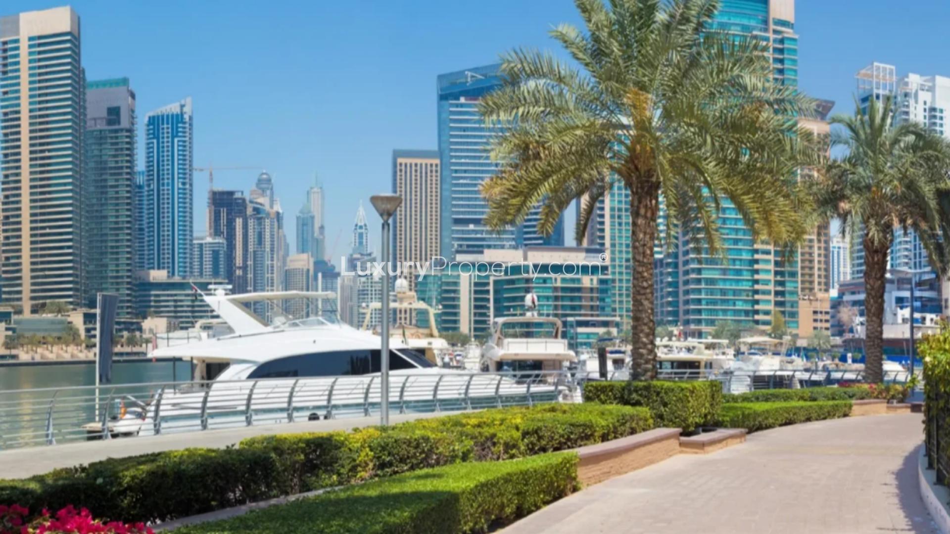 Modern apartment with pool view in Pelagos, Dubai Marina. Luxurious urban living