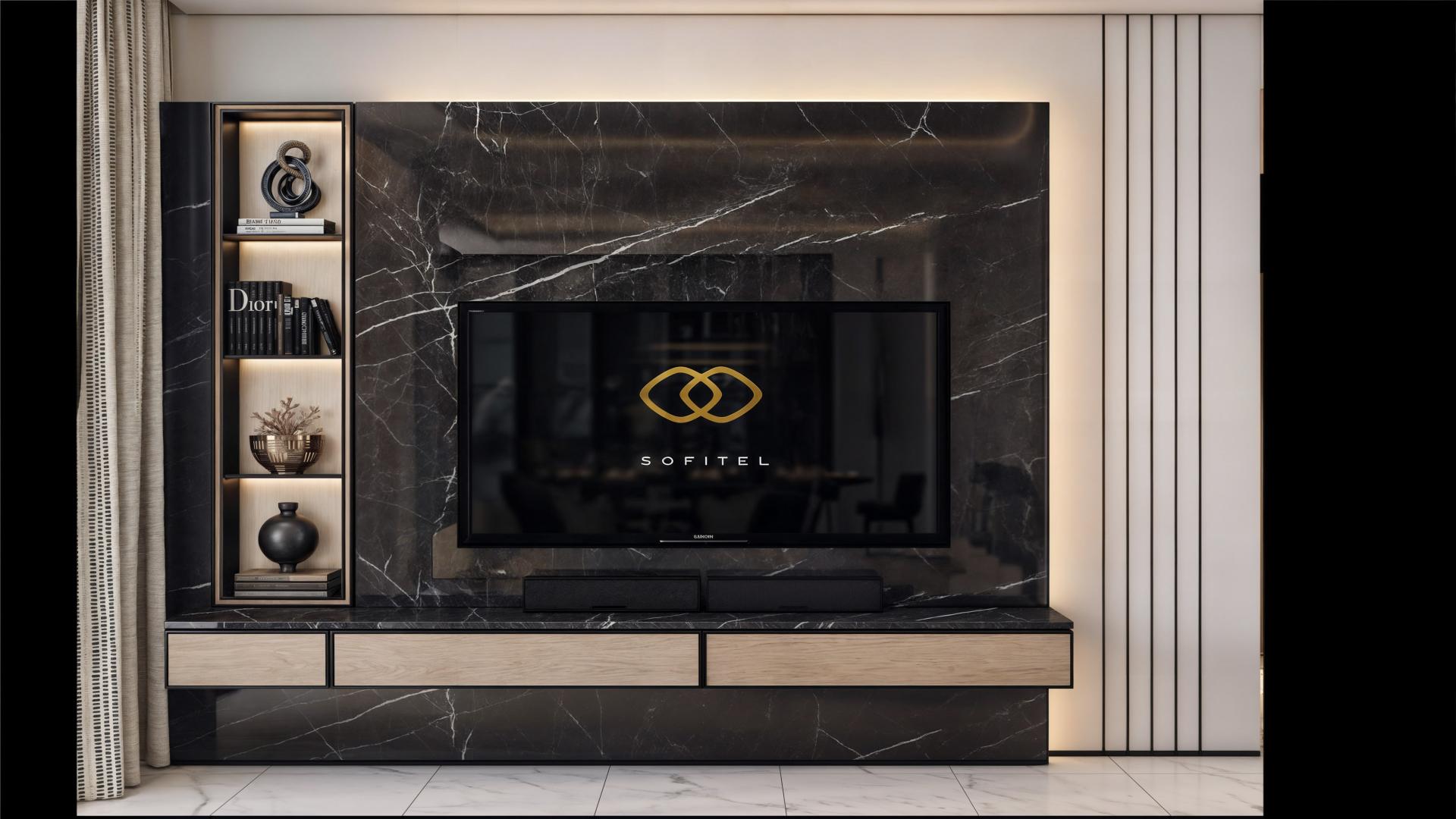 Luxurious bedroom in Sofitel Residences Downtown, modern decor, marble flooring, elegant furnishings