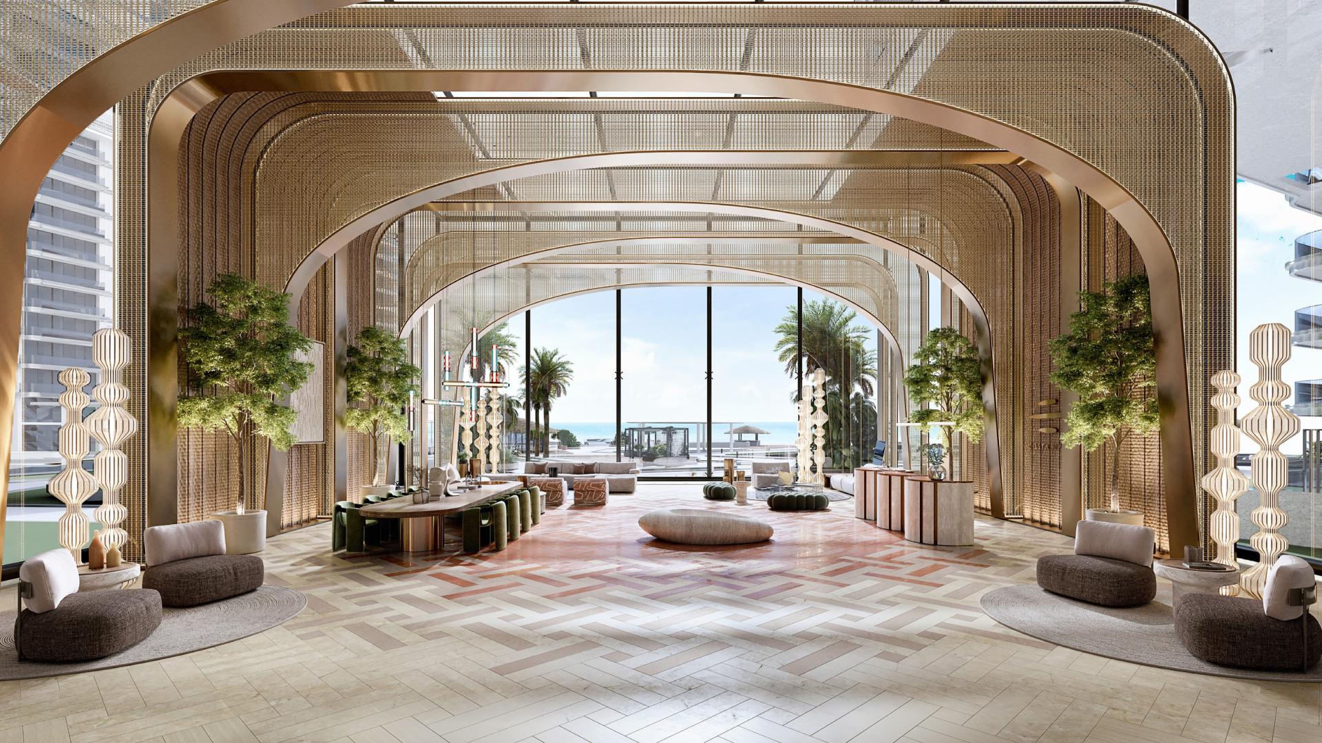 Luxurious beachfront apartment interior with modern decor, Costa Mare, Al Marjan Island