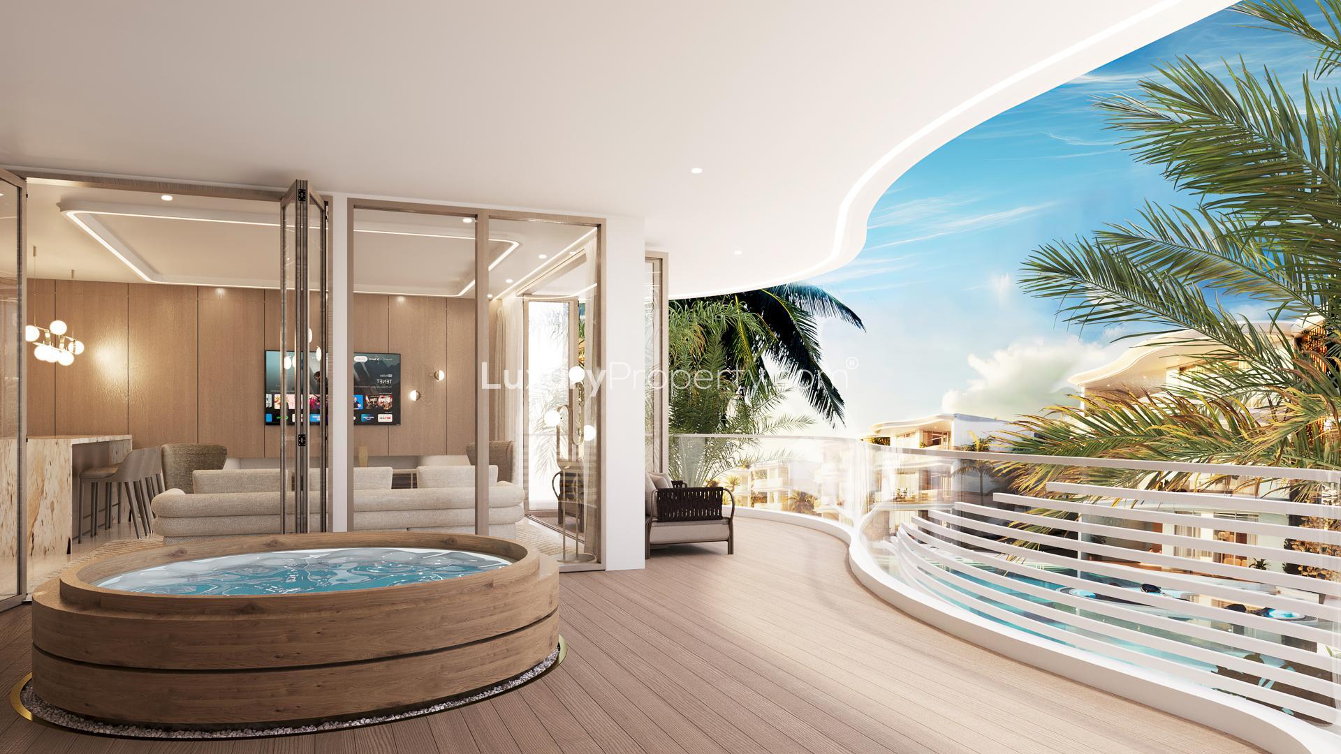 Elegant living room in 2-bedroom ocean-facing suite, Samana Ocean Views, Maldives Island