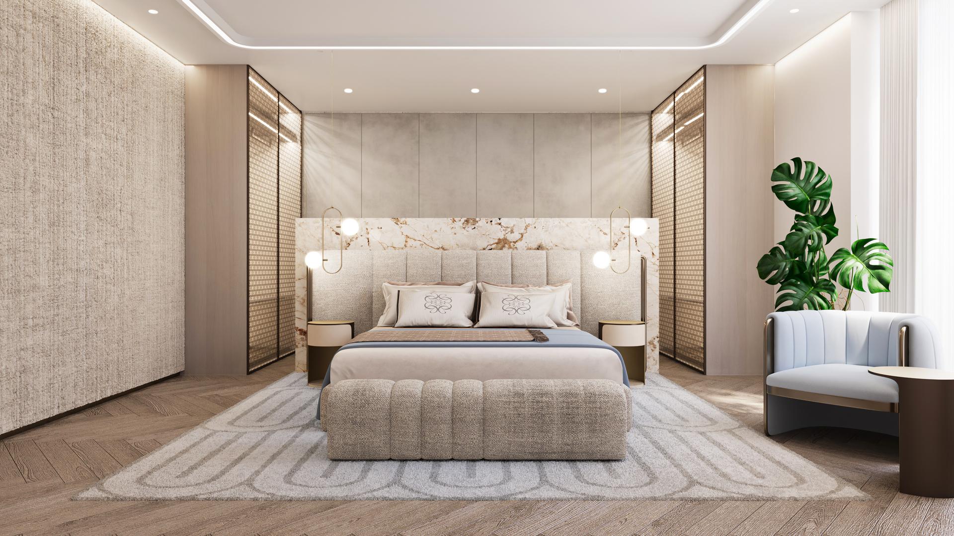 Luxurious bedroom with ocean view in Samana Ocean Views, Maldives Island apartment