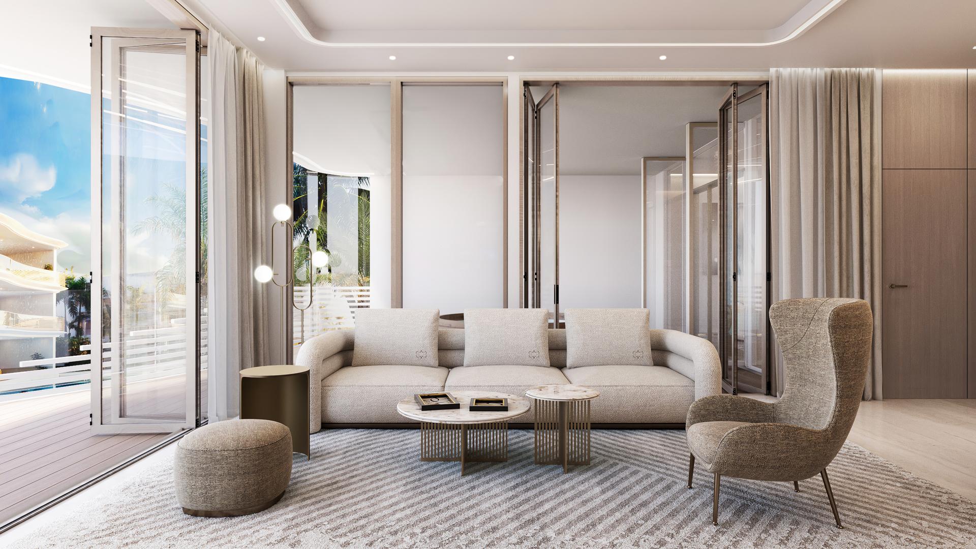 Private suite balcony with pool view at Samana Ocean Views, Maldives apartment for sale