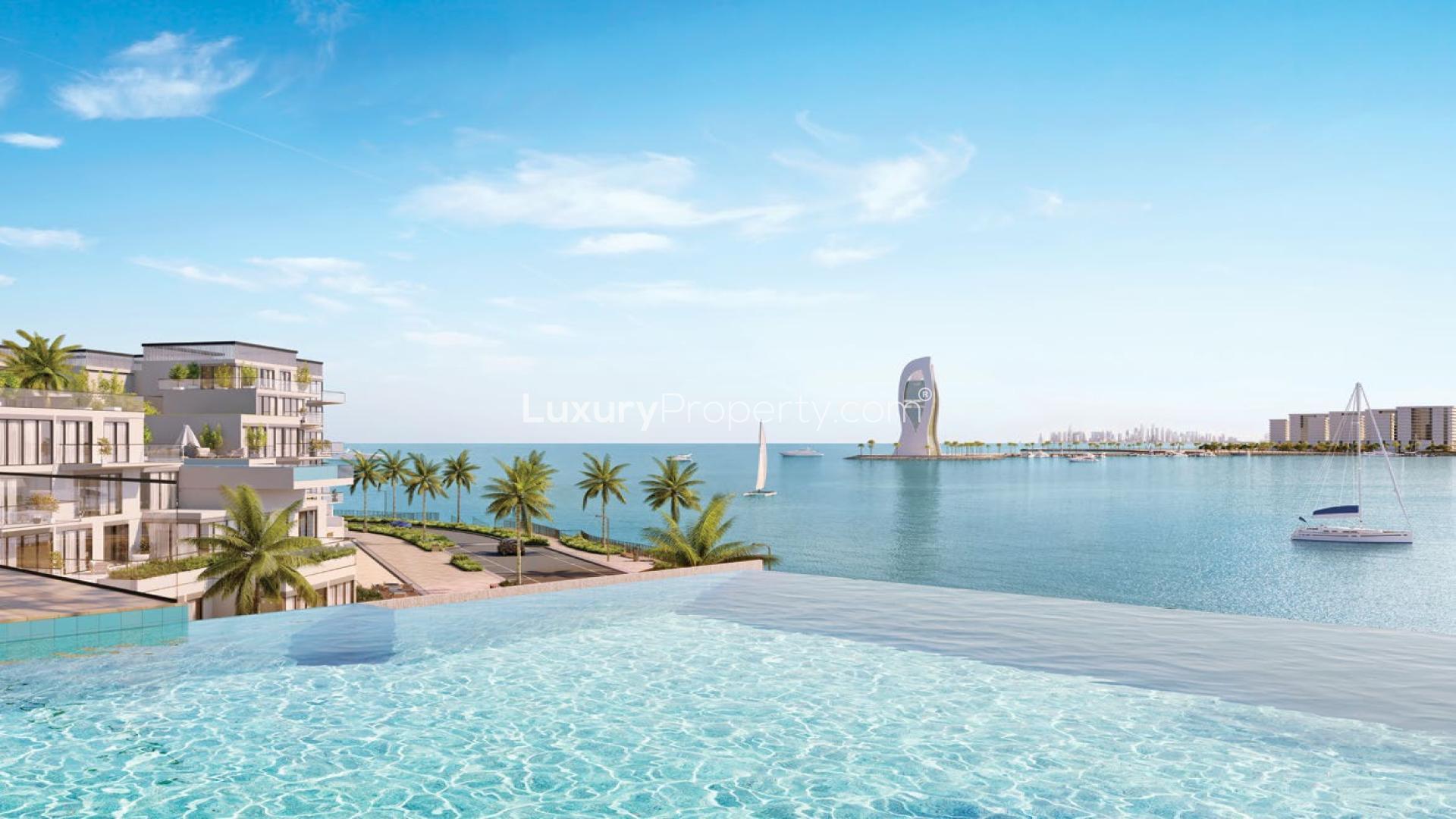 Grand waterfront apartment terrace with stunning sea views in Qetaifan's The Weekend by Elie Saab