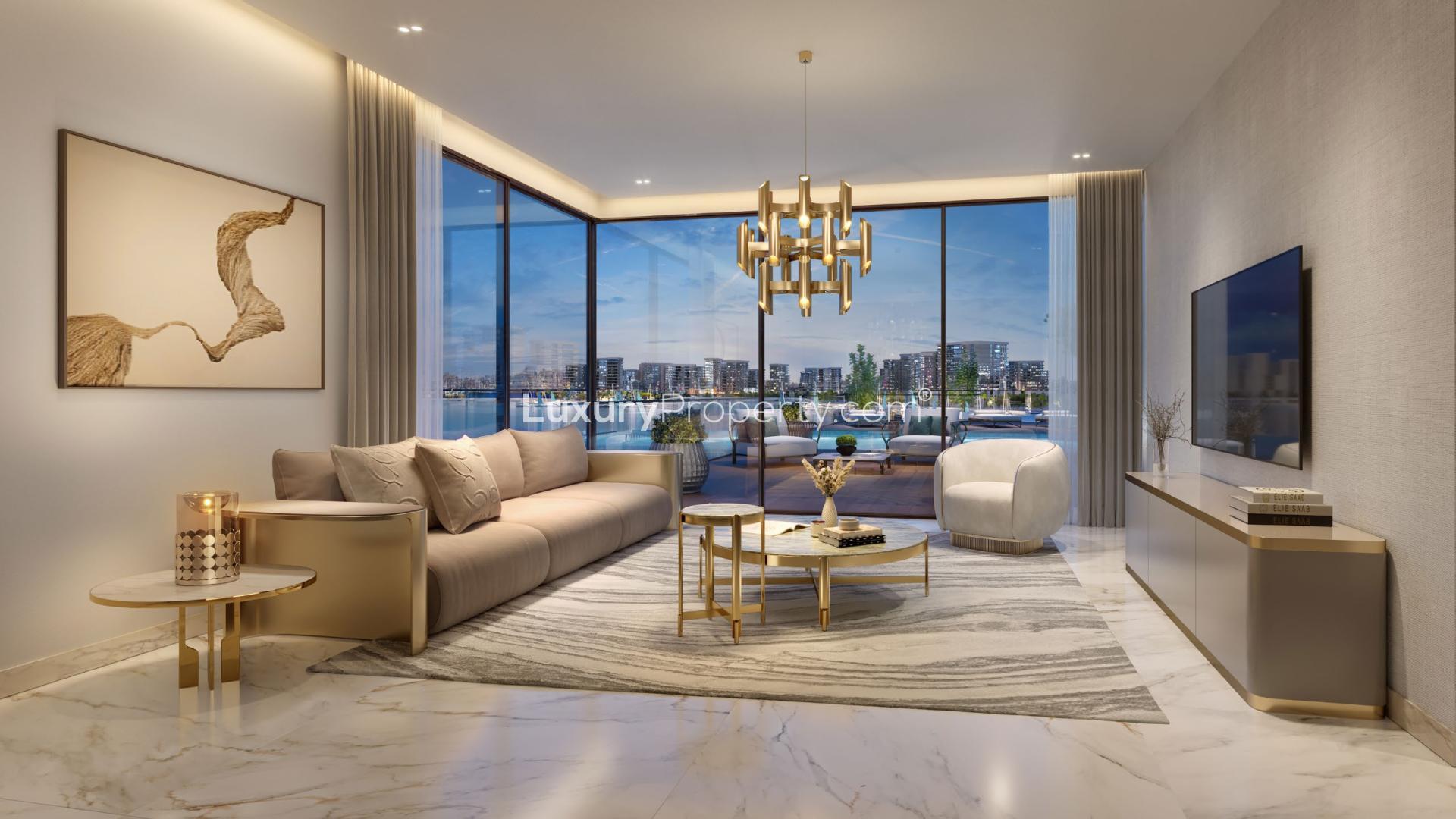 Luxury waterfront apartment complex in Qetaifan, The Weekend 02 by Elie Saab, sunset view