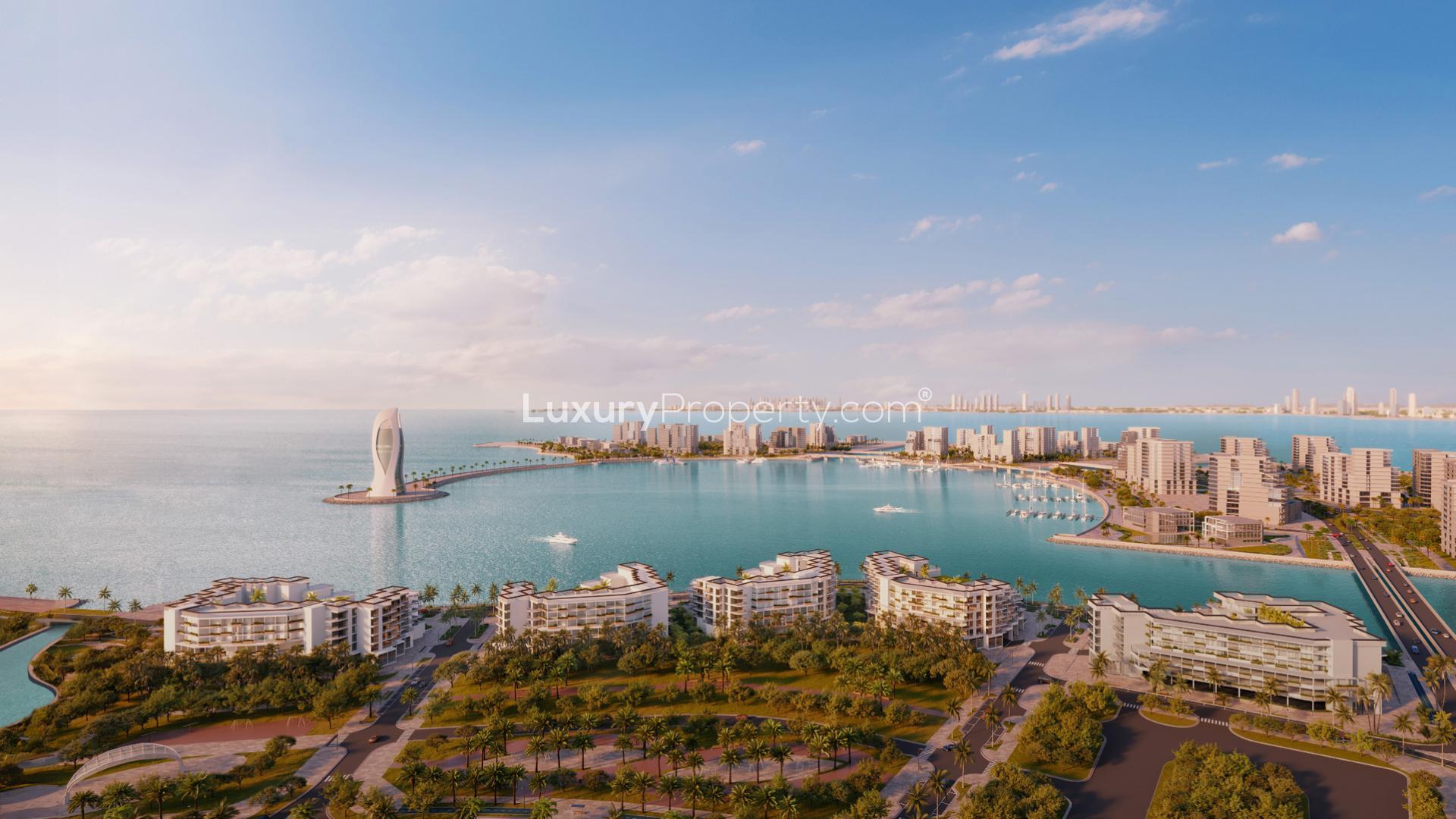 Waterfront apartment view at L’Horizon by ELIE SAAB, Qetaifan community, with infinity pool