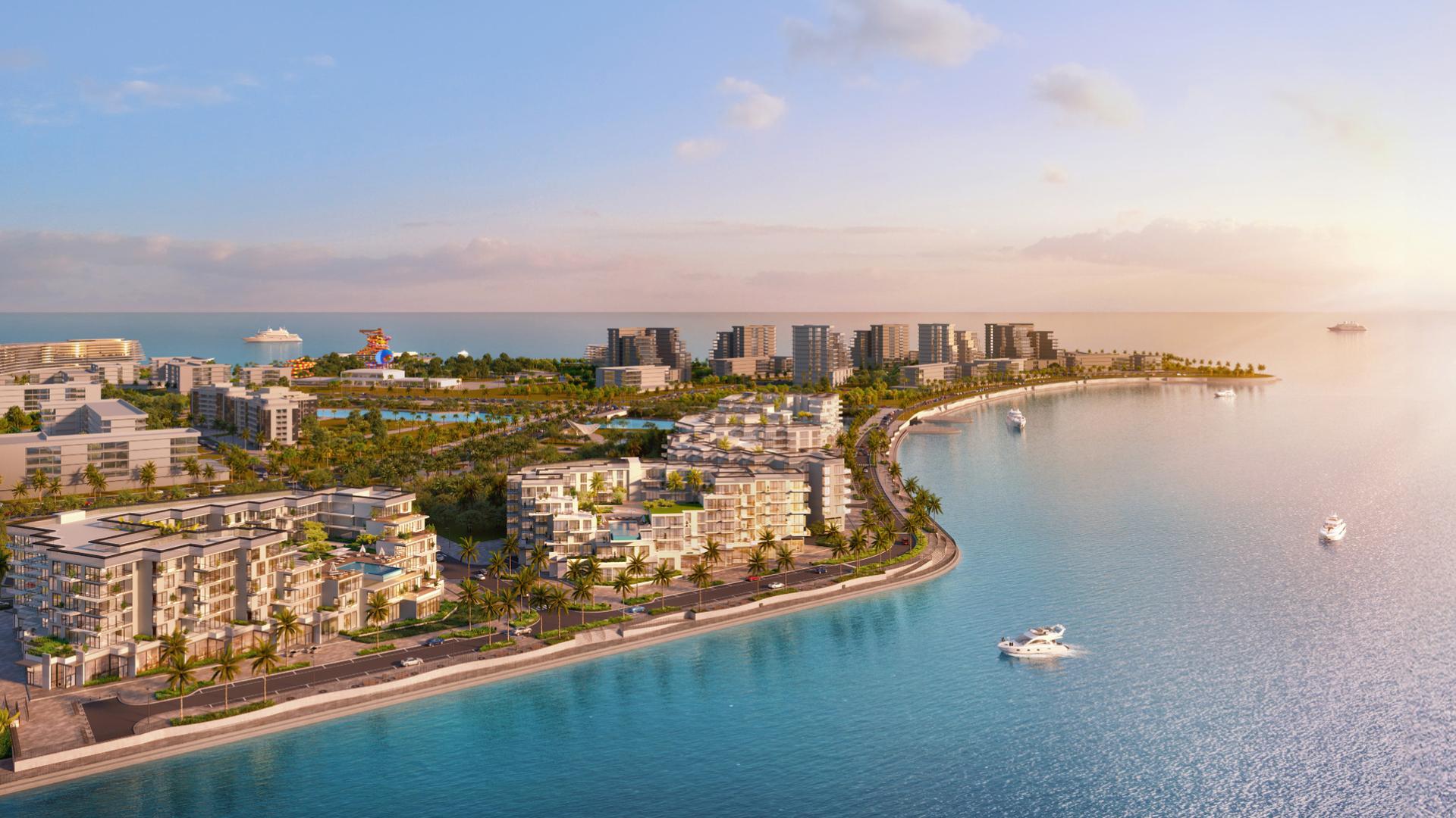 Aerial view of luxury coastal apartments in Qetaifan Island North, L Horizon by Elie Saab