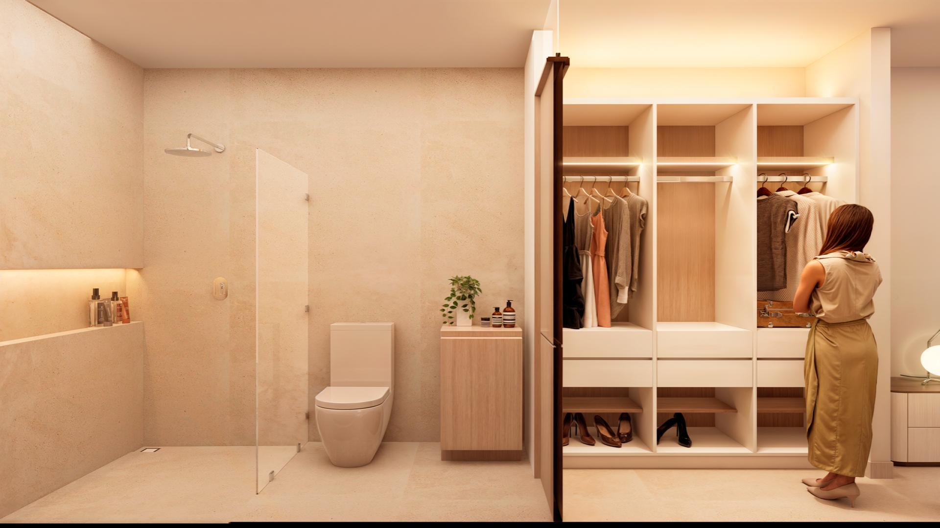 2-bedroom apartment interior with modern decor, large window view, Cozumel beachfront