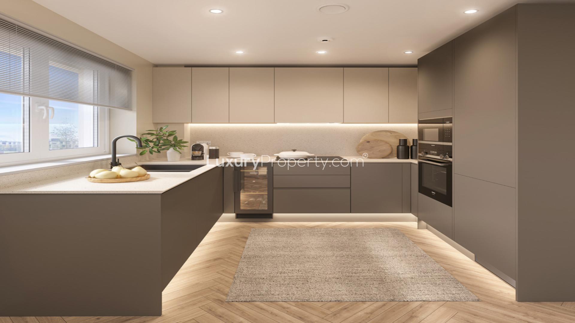 Modern kitchen in spacious 2-bedroom apartment, Wandsworth Common, London. Bright, stylish design