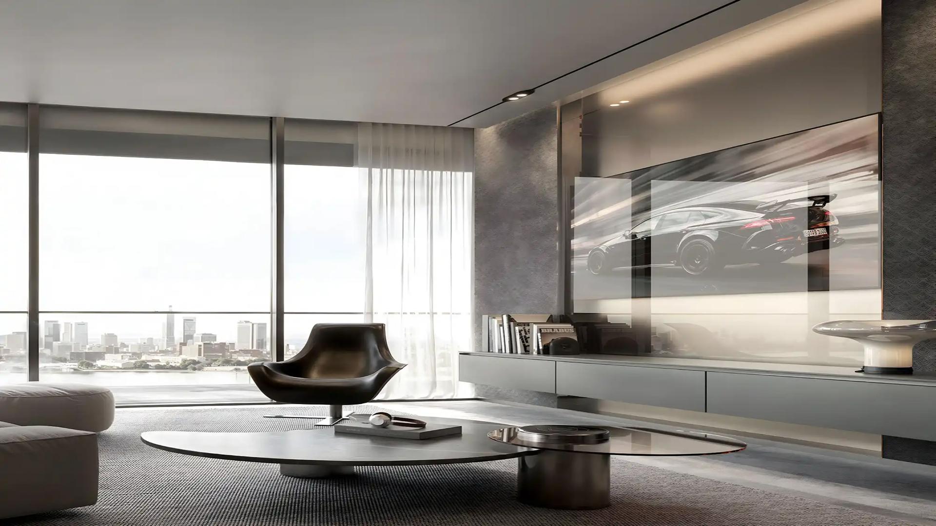 Modern bedroom interior in luxury Brabus Island apartment, Abu Dhabi, featuring elegant design