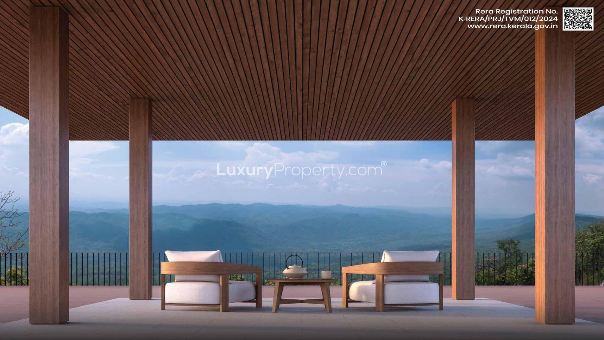 Hilltop apartment terrace with panoramic views at Sobha Ridge, Trivandrum.