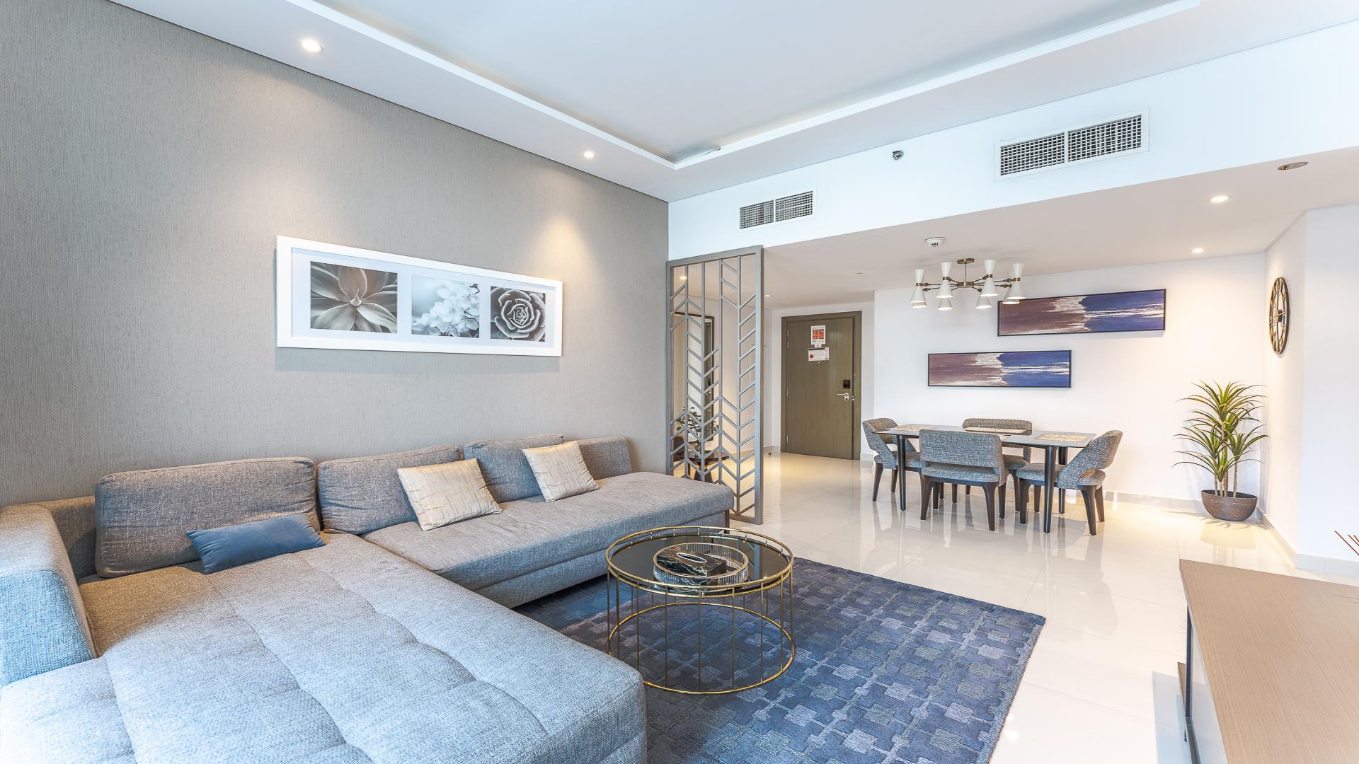 Modern living room in 2-bedroom canal view apartment, Prive by DAMAC, Business Bay
